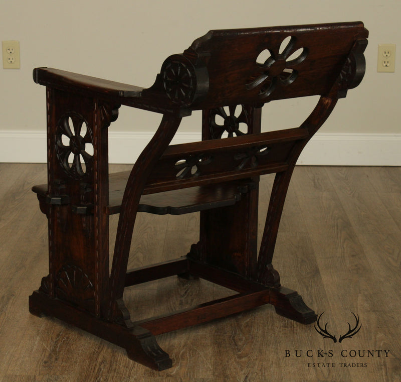 Italian 15th Century Revival Low Wooden Arm Chair