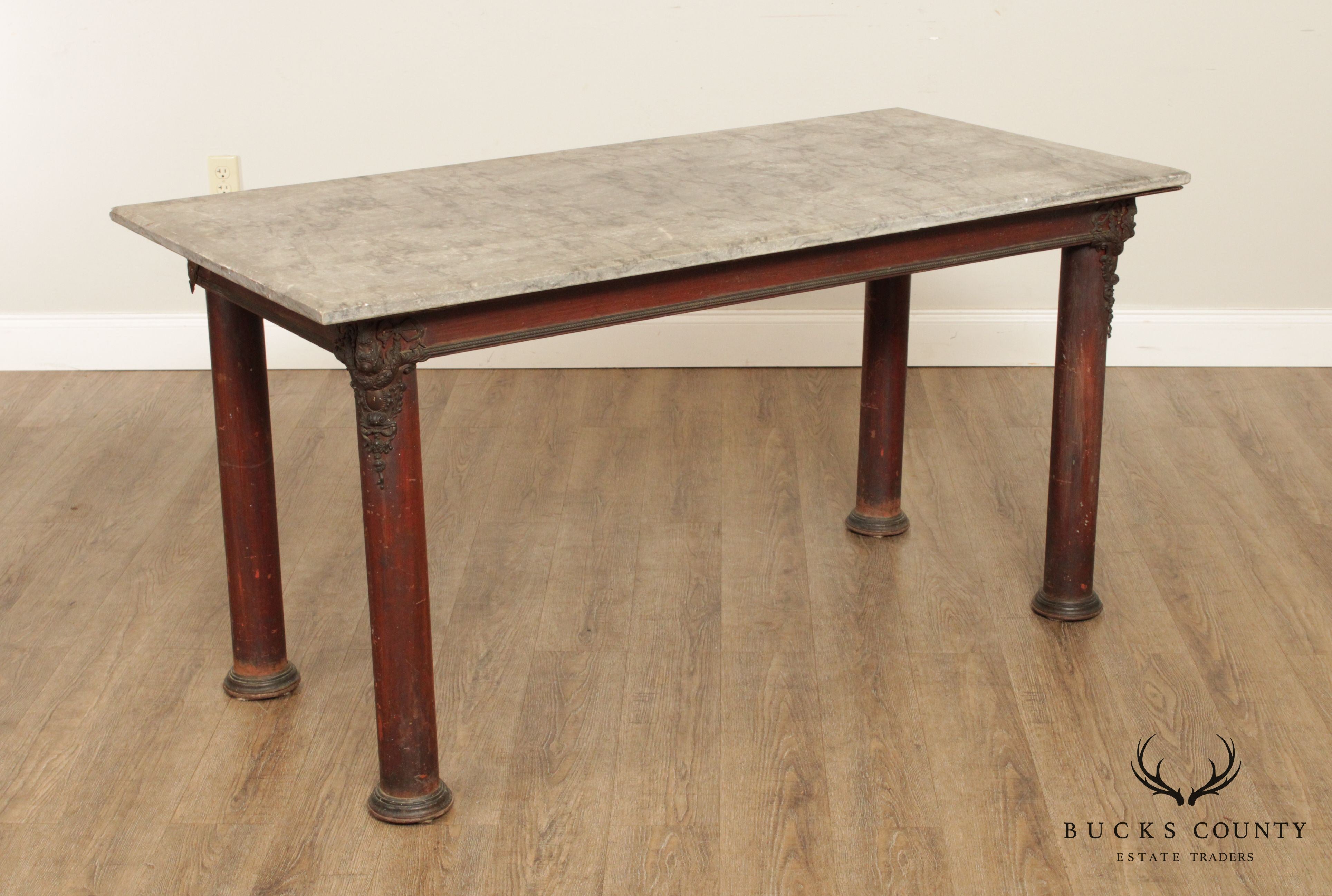 Antique 19th Century Iron & Brass Marble Top Chocolatiers Table