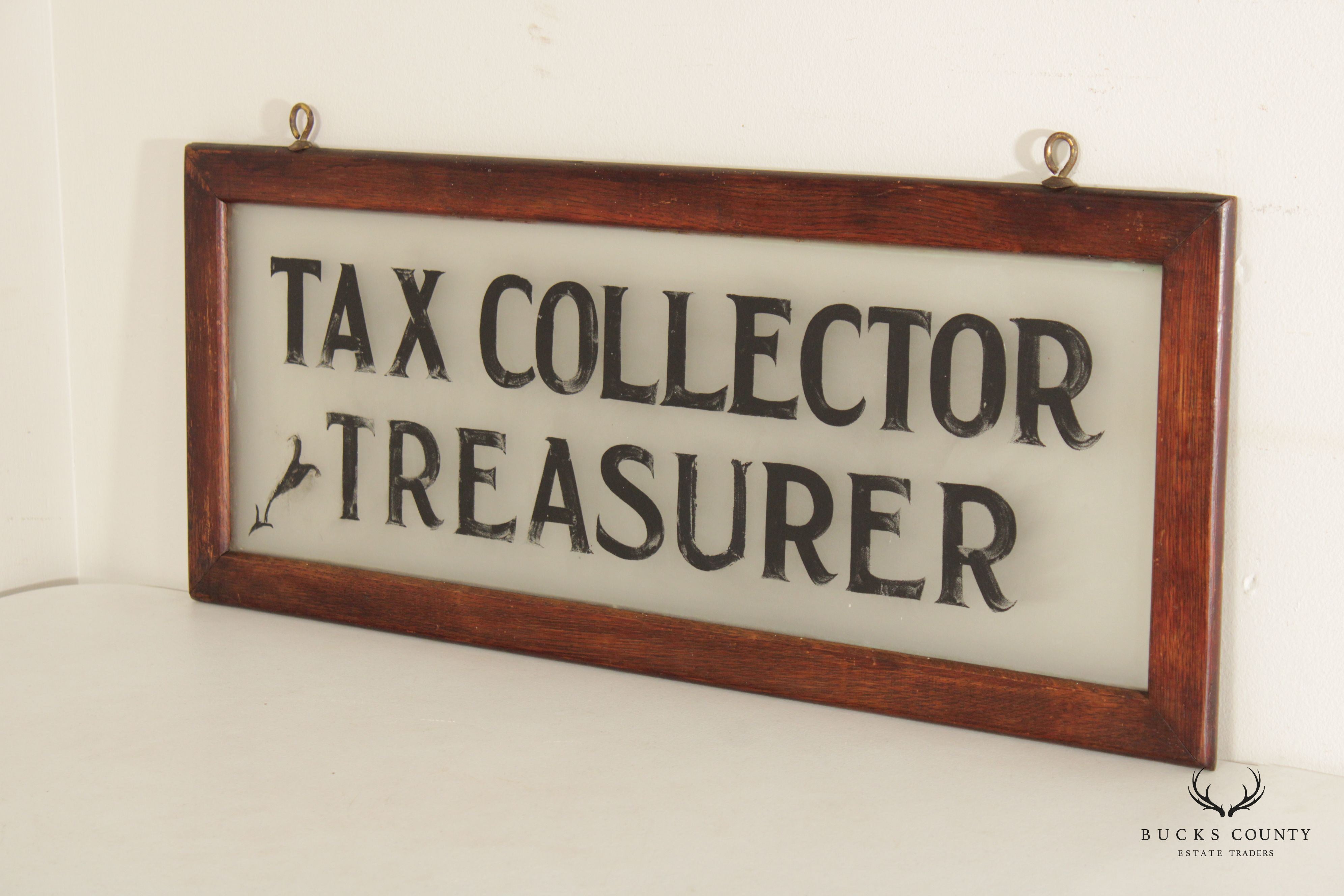 Antique Oak Framed Tax Collector Treasurer Hand Painted Sign