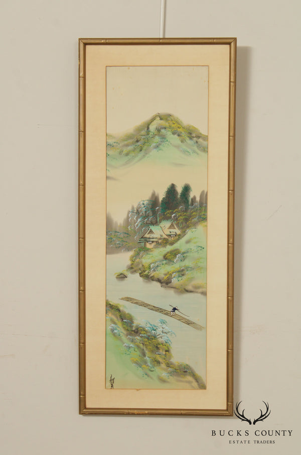 Vintage Chinese Mountain Landscape Watercolor Silk Painting