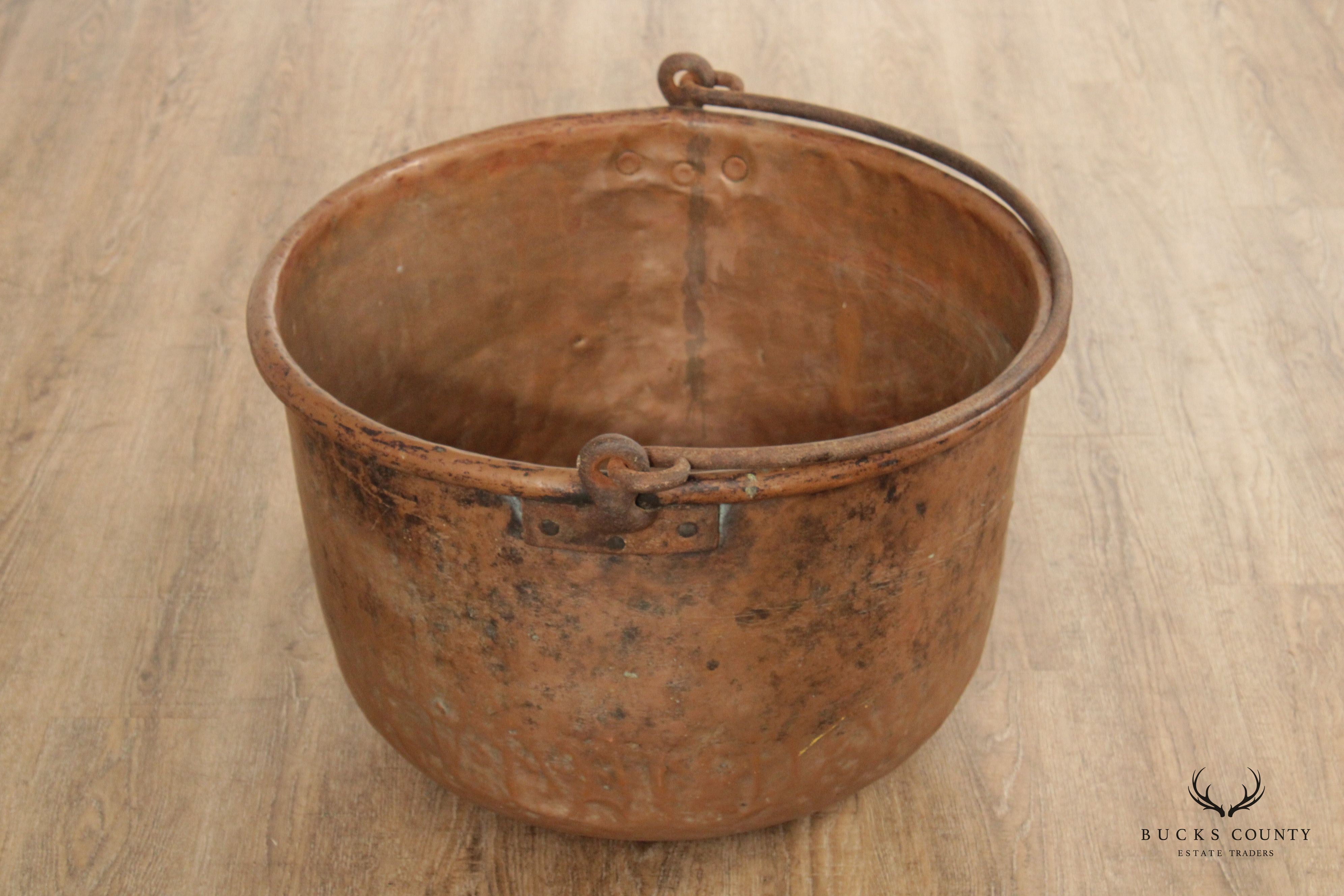 Antique Hammered Copper Pot with Iron Handle