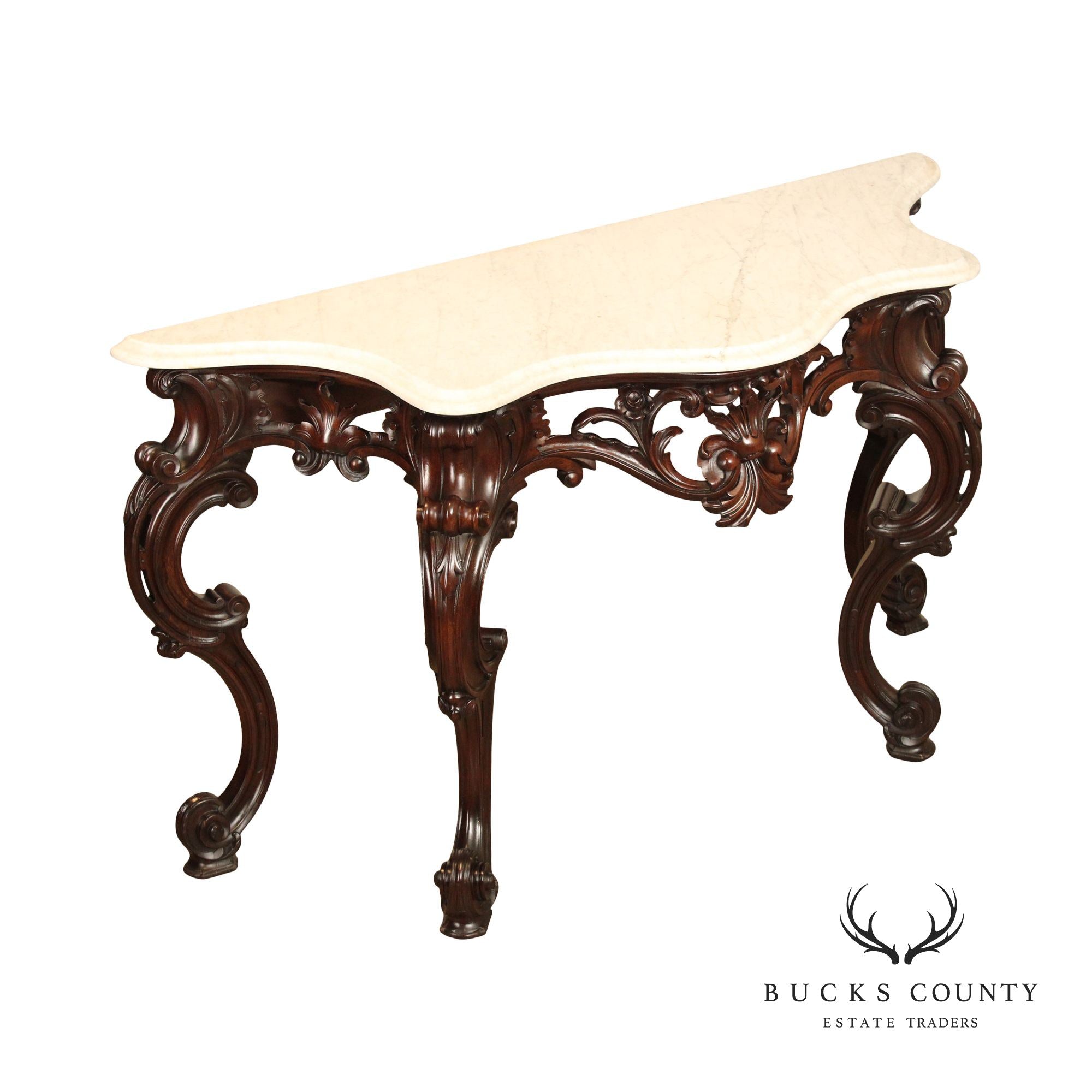 C. Lazarus & Co. Antique Rococo Style Marble Top Console Table