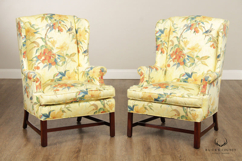 Chippendale Style Pair of Mahogany Wing Chairs