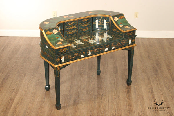Asian Green Chinoiserie Lacquered Carlton House Desk