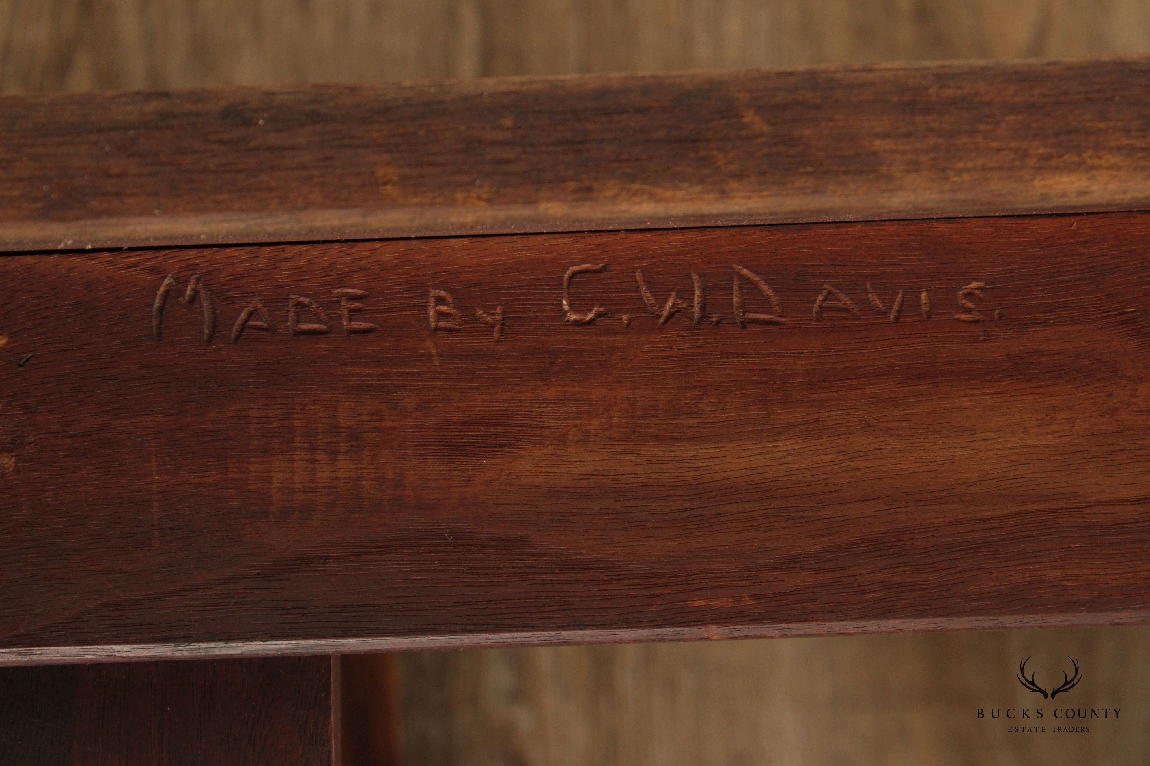 C.W. Davis Arts & Crafts Style Carved Side Table