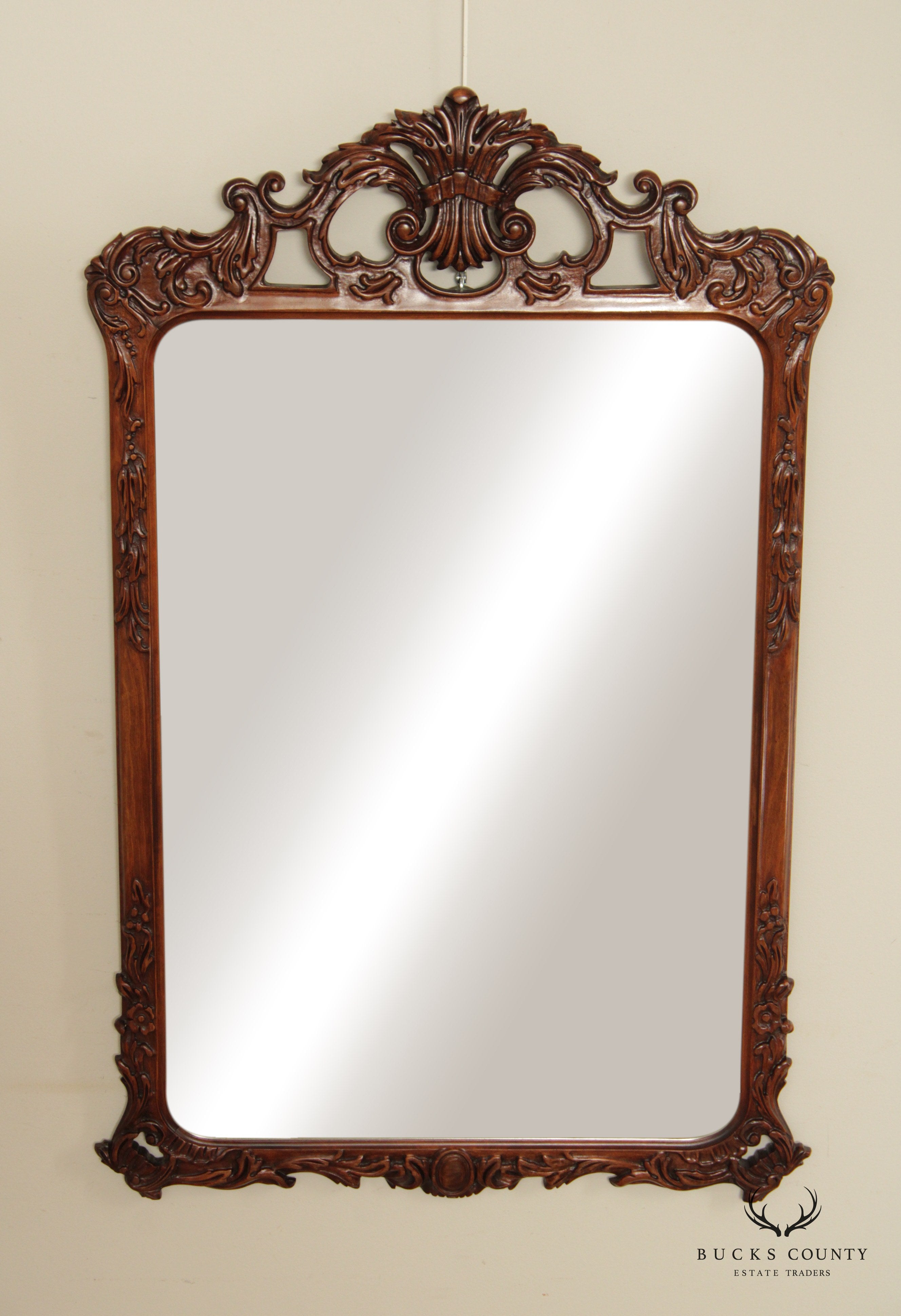 1940s Vintage French Style Carved Mahogany Wall Mirror (B)