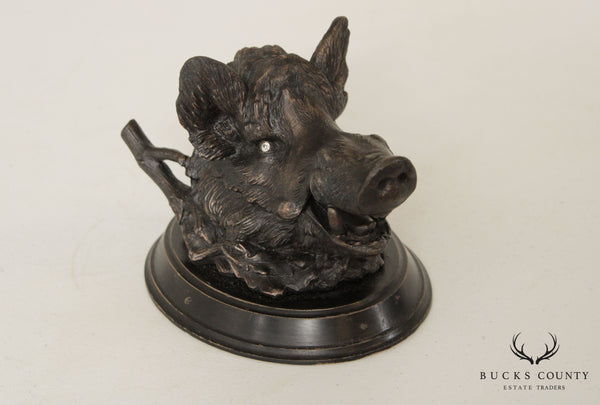 Antique French Boar's Head Inkwell