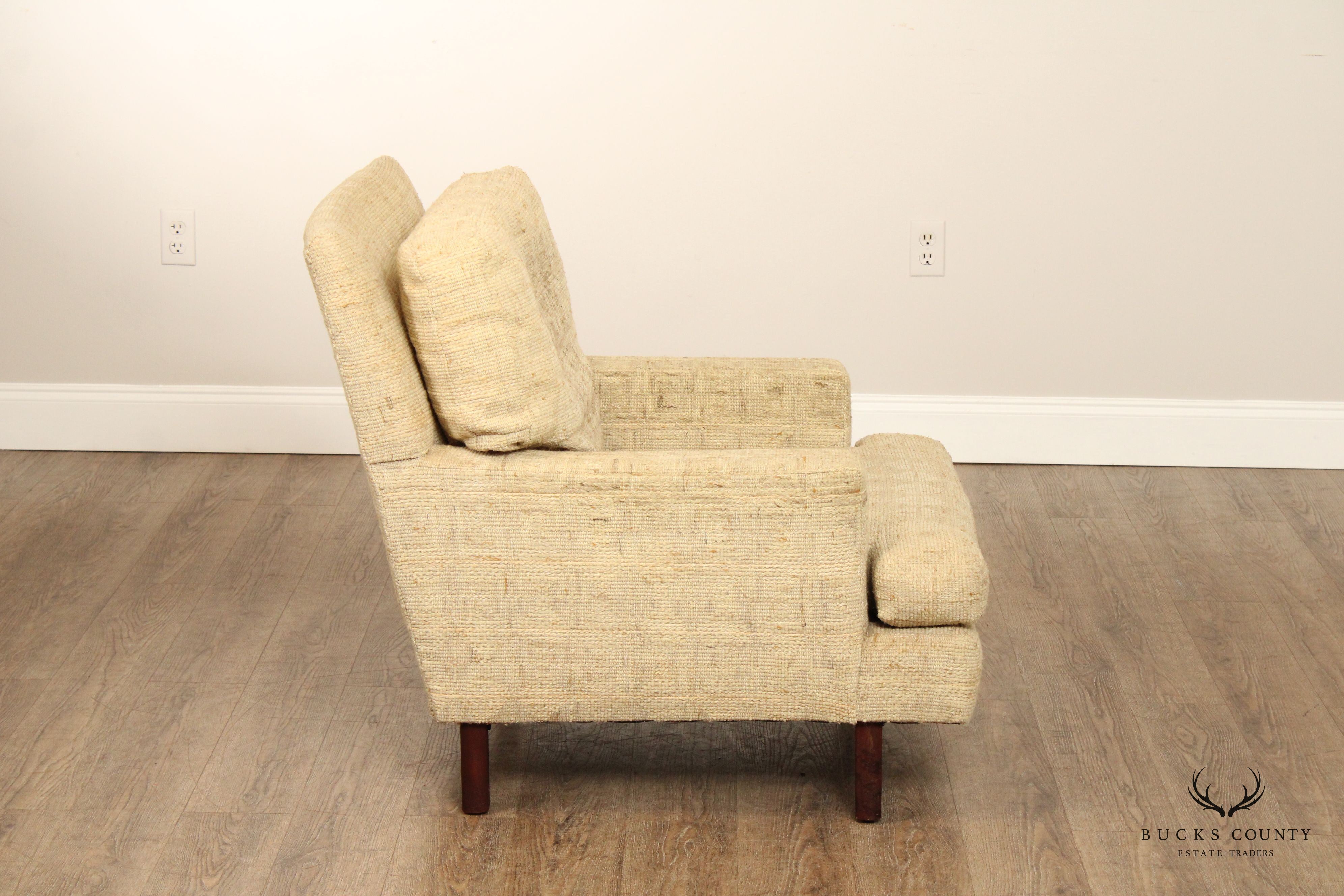 Mid Century Modern Upholstered Club Lounge Chair On Walnut Legs