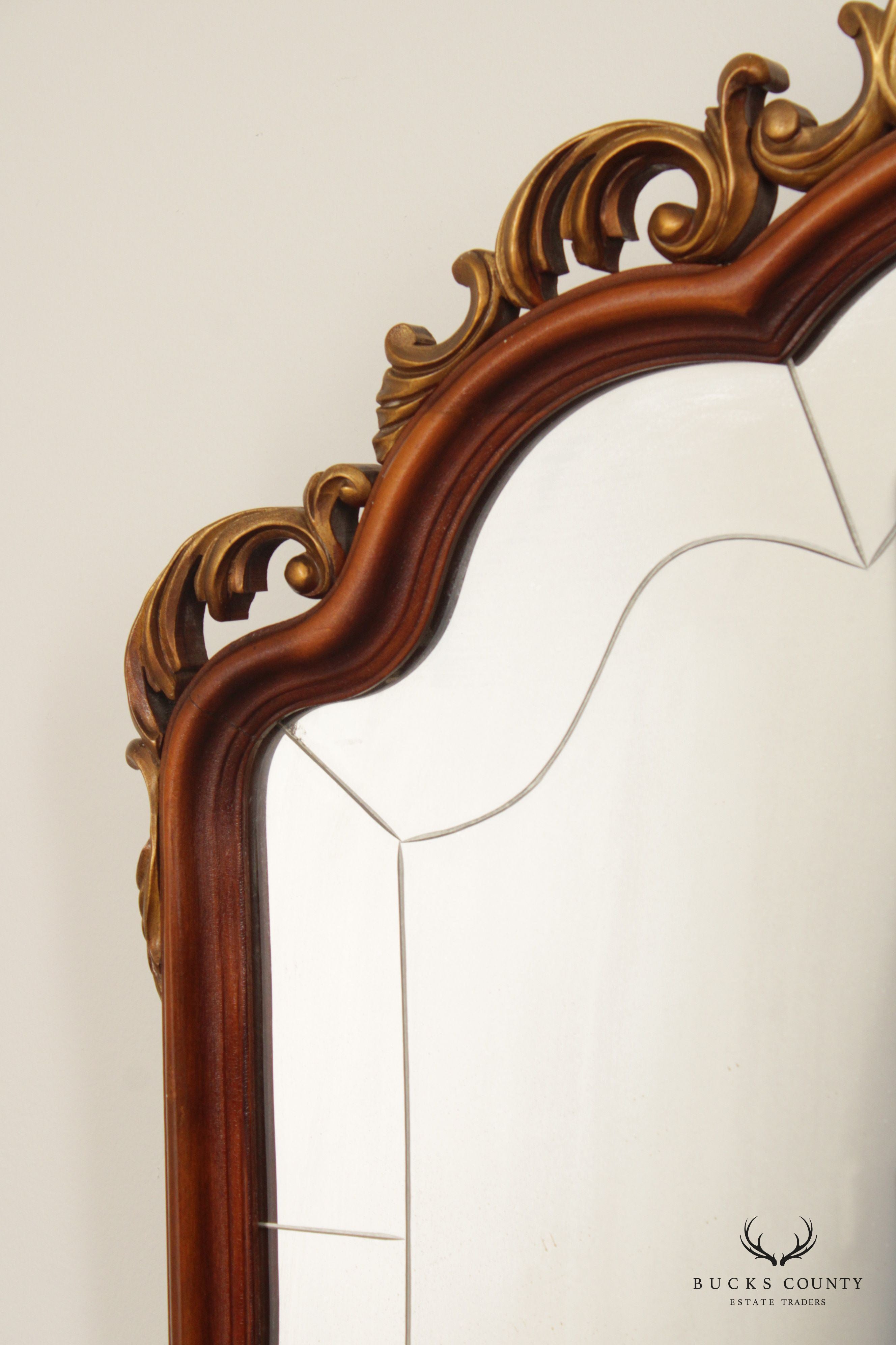 1930' French Rococo Revival Style Carved Partial Gilt Wall Mirror