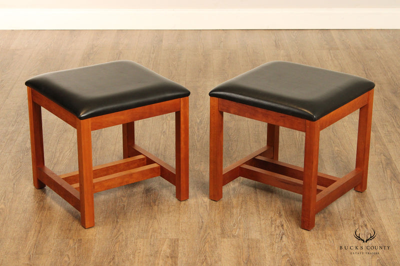 Thomas Moser Mission Style Cherry and Black Leather Ottomans