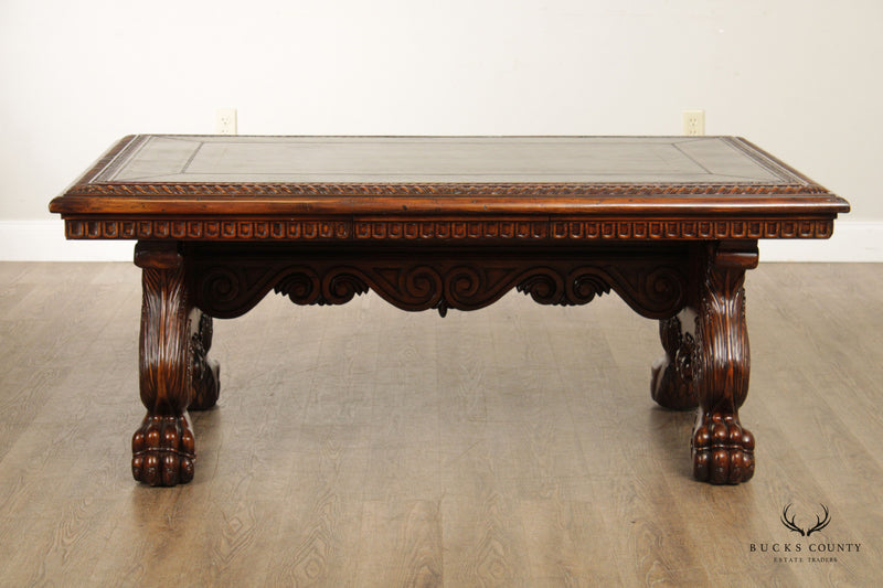 Maitland Smith Renaissance Style Leather Top Coffee Table