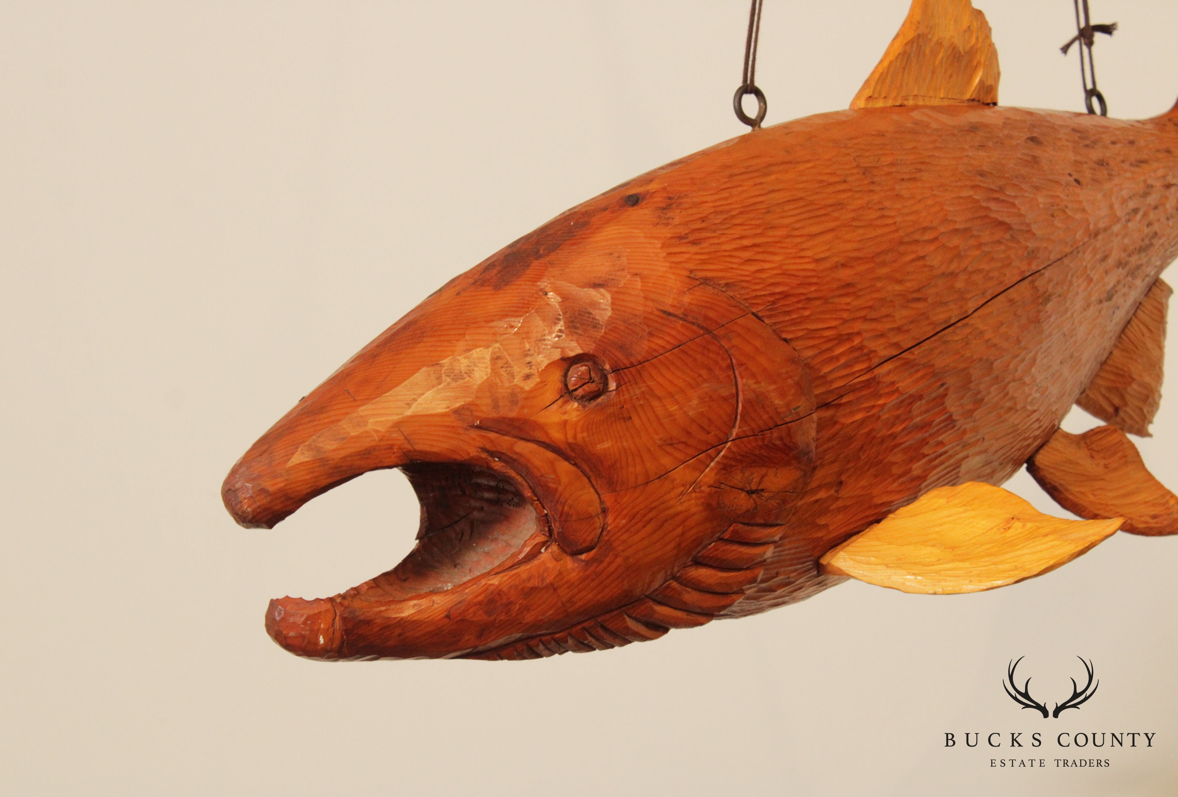 Vintage Rustic Wood Carved Salmon