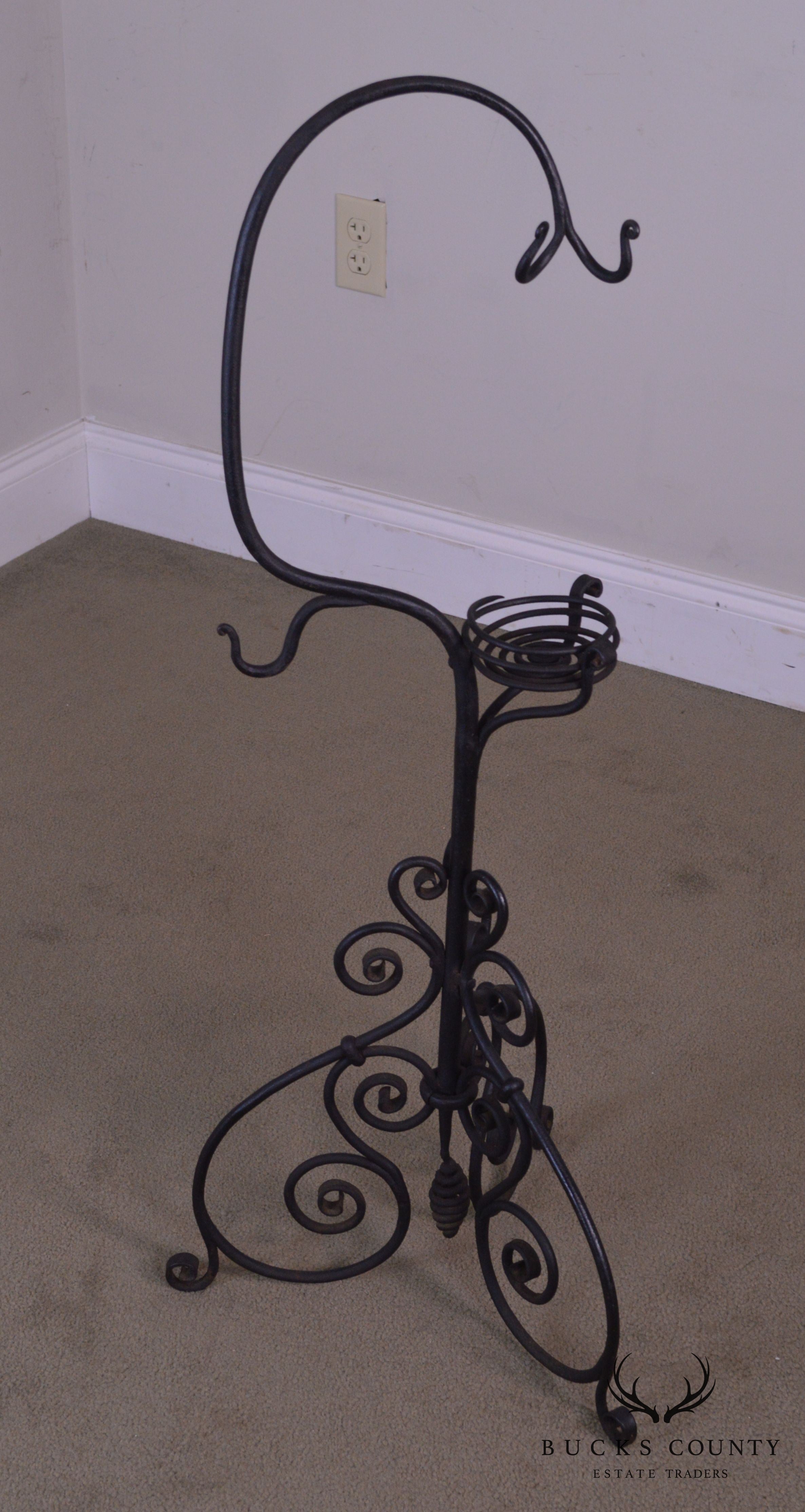 Antique Hand Wrought Iron Tea Kettle Stand