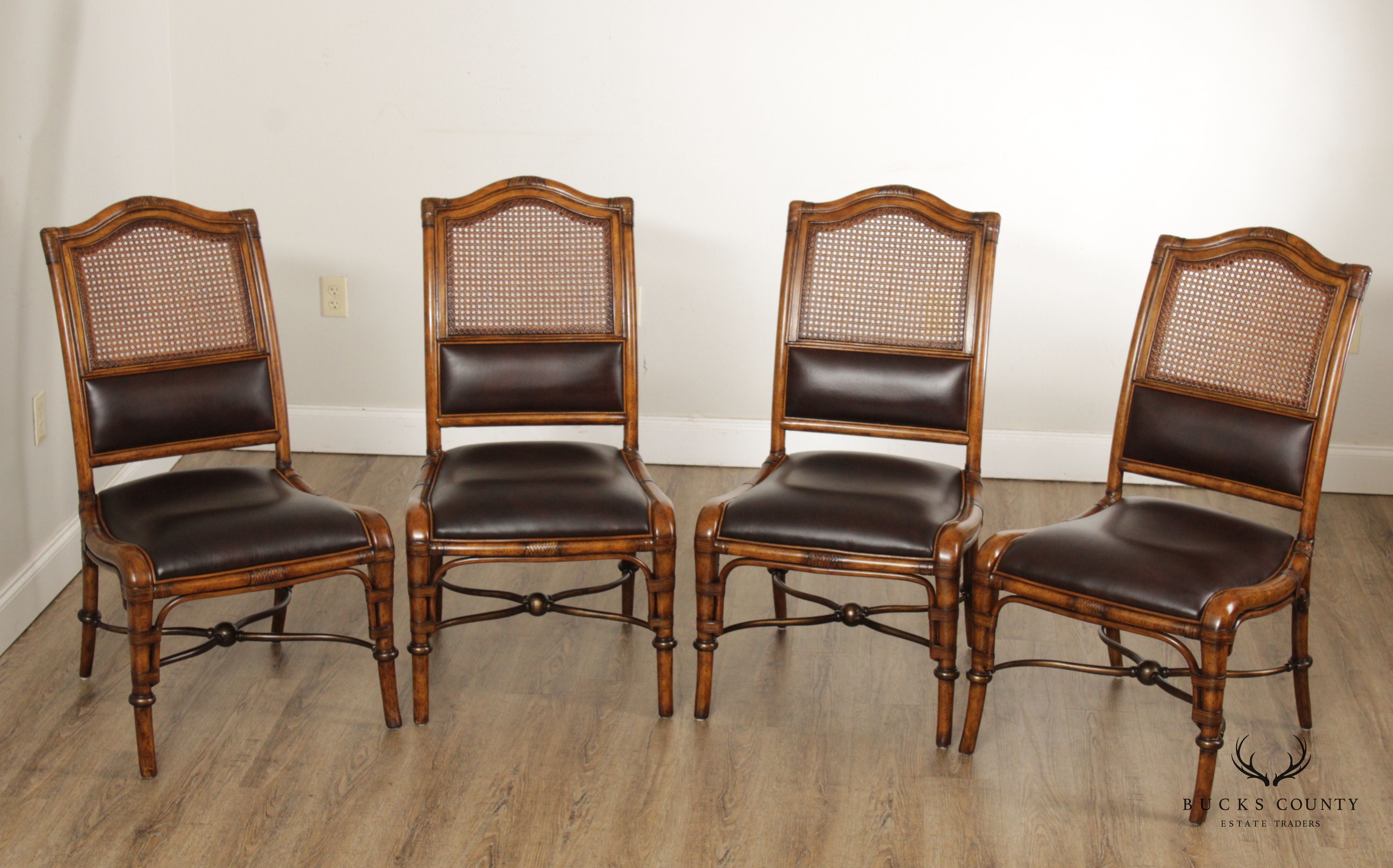 Drexel Heritage Regency Style Set Four Faux Bamboo Dining Chairs