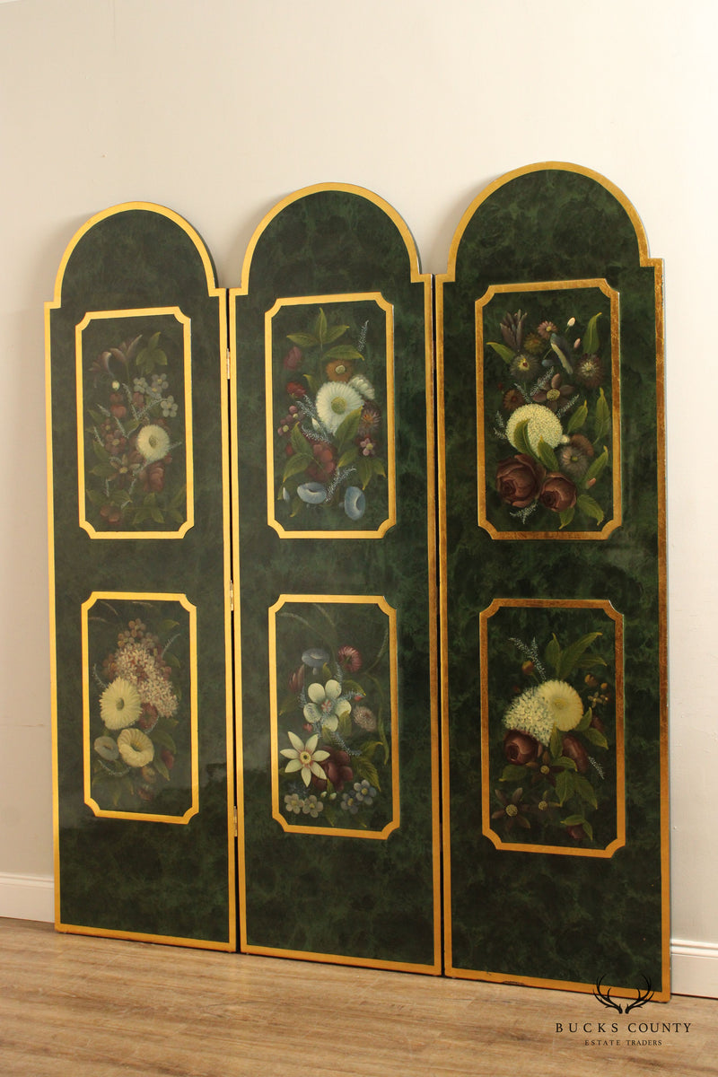 Artmax Vintage Floral Decorated Three Panel Screen