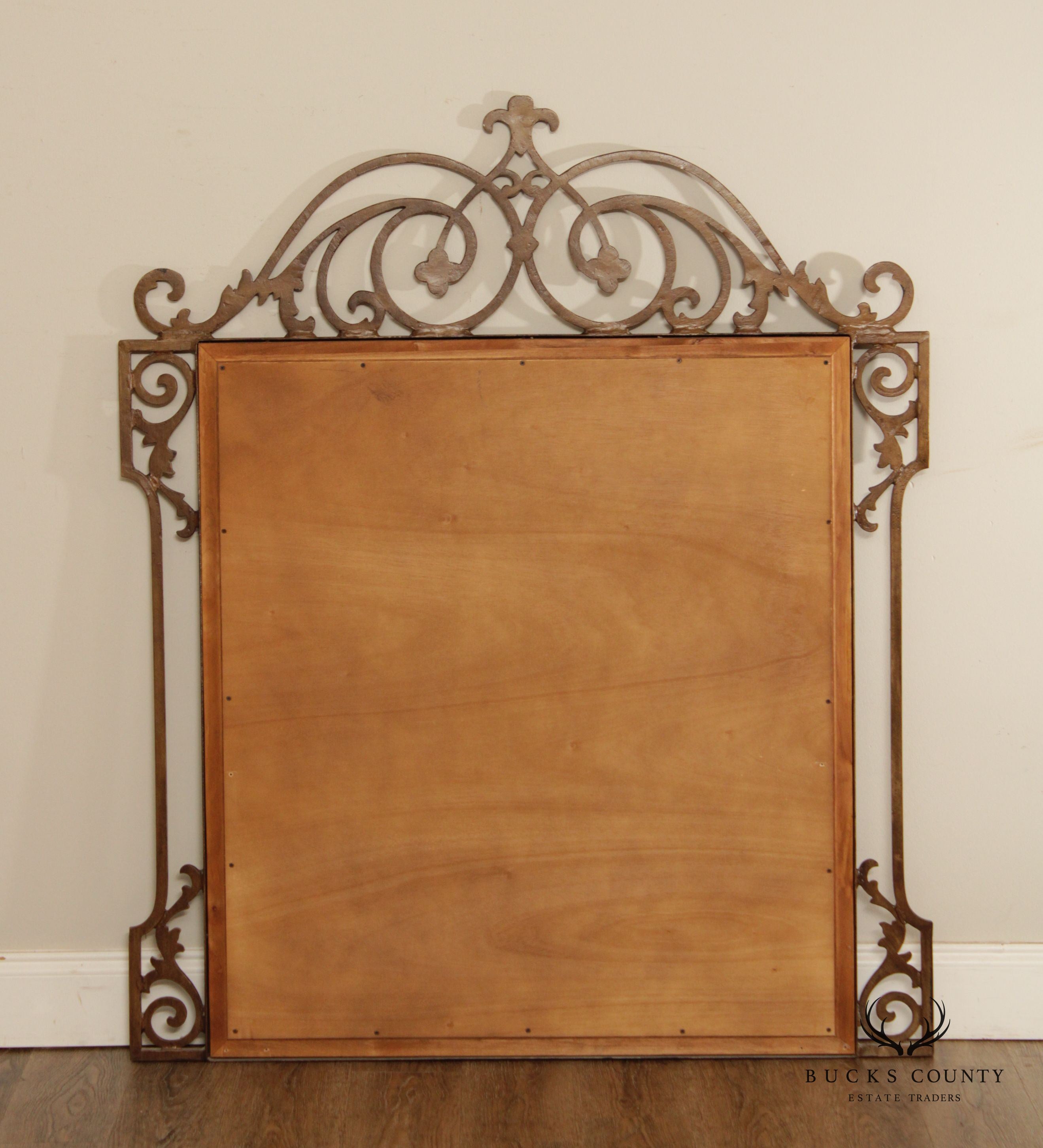 Tuscan Style Scrolled Iron Work and Wood Frame Wall Mirror