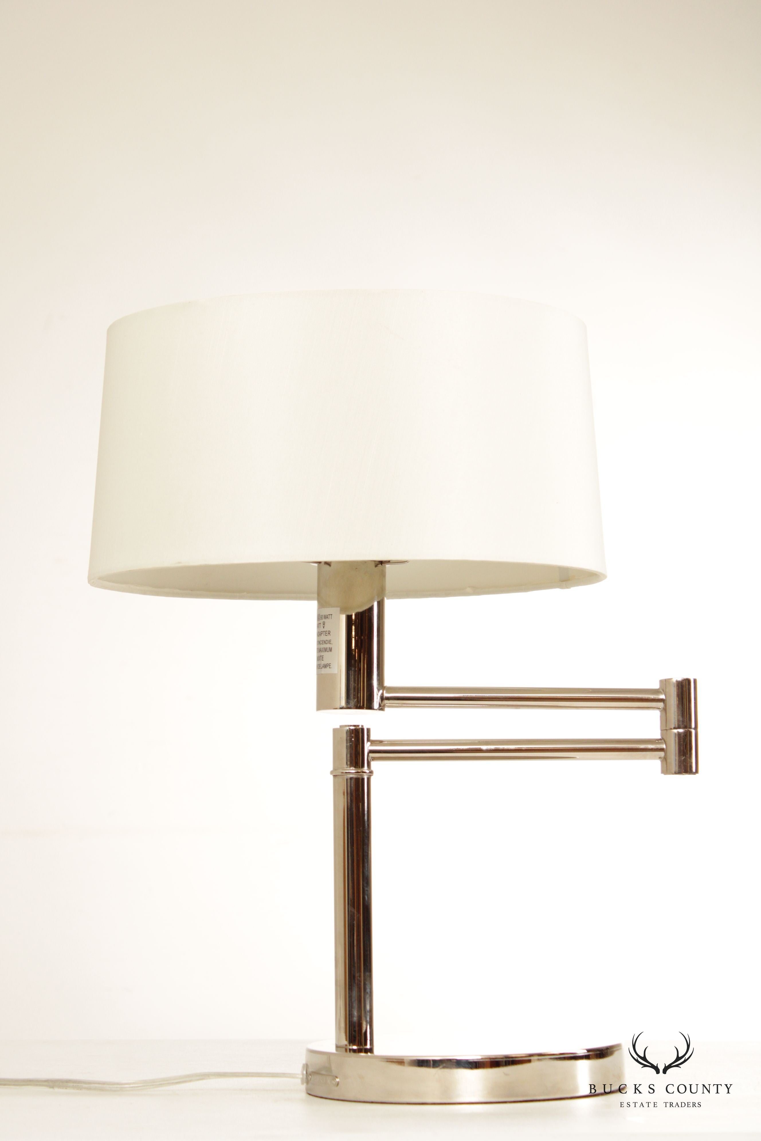 Ralph Lauren Modern Pair of Chrome Swing Arm Table Lamps