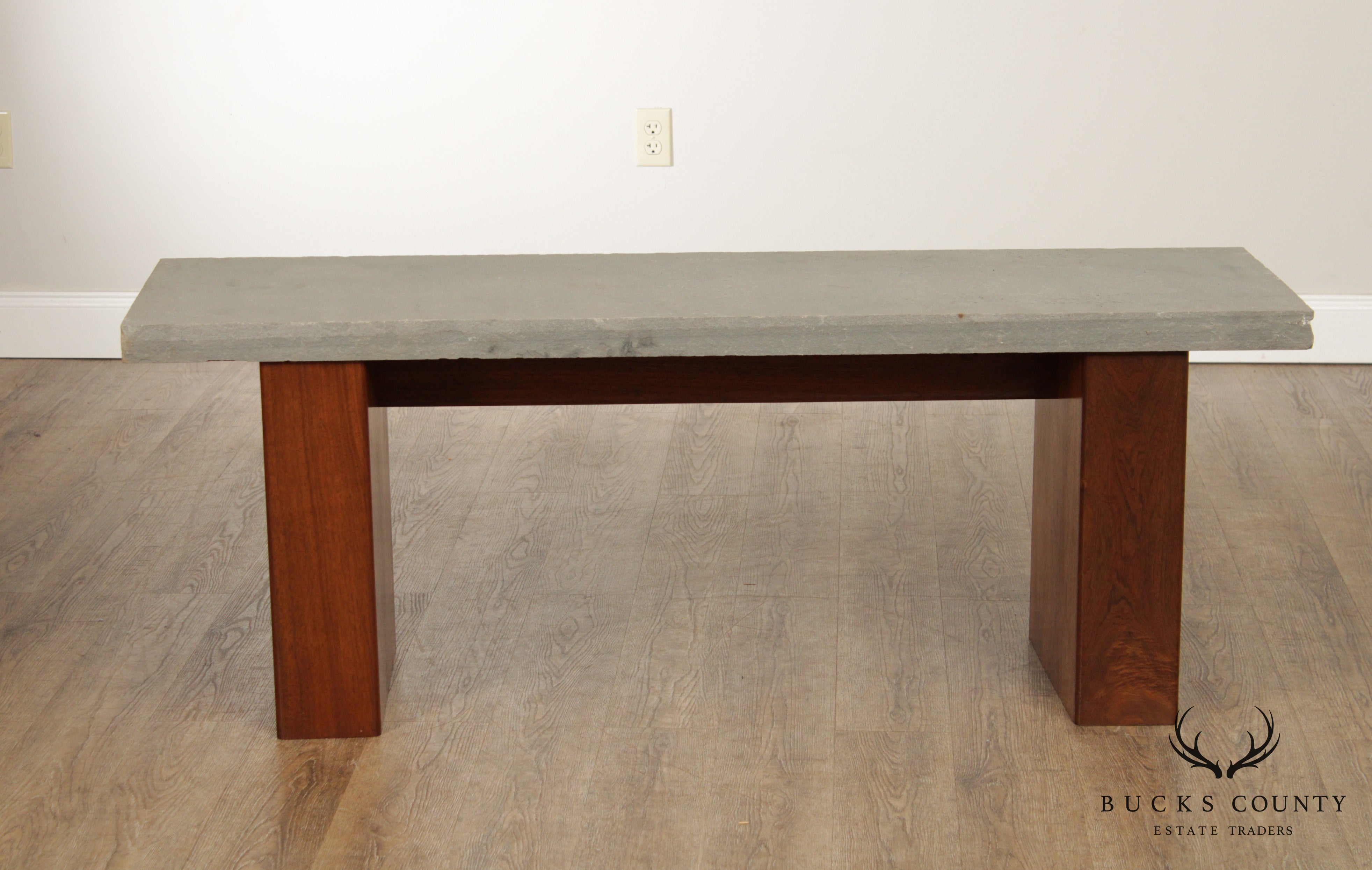 Mid Century Modern Style Slate Top Walnut Bench