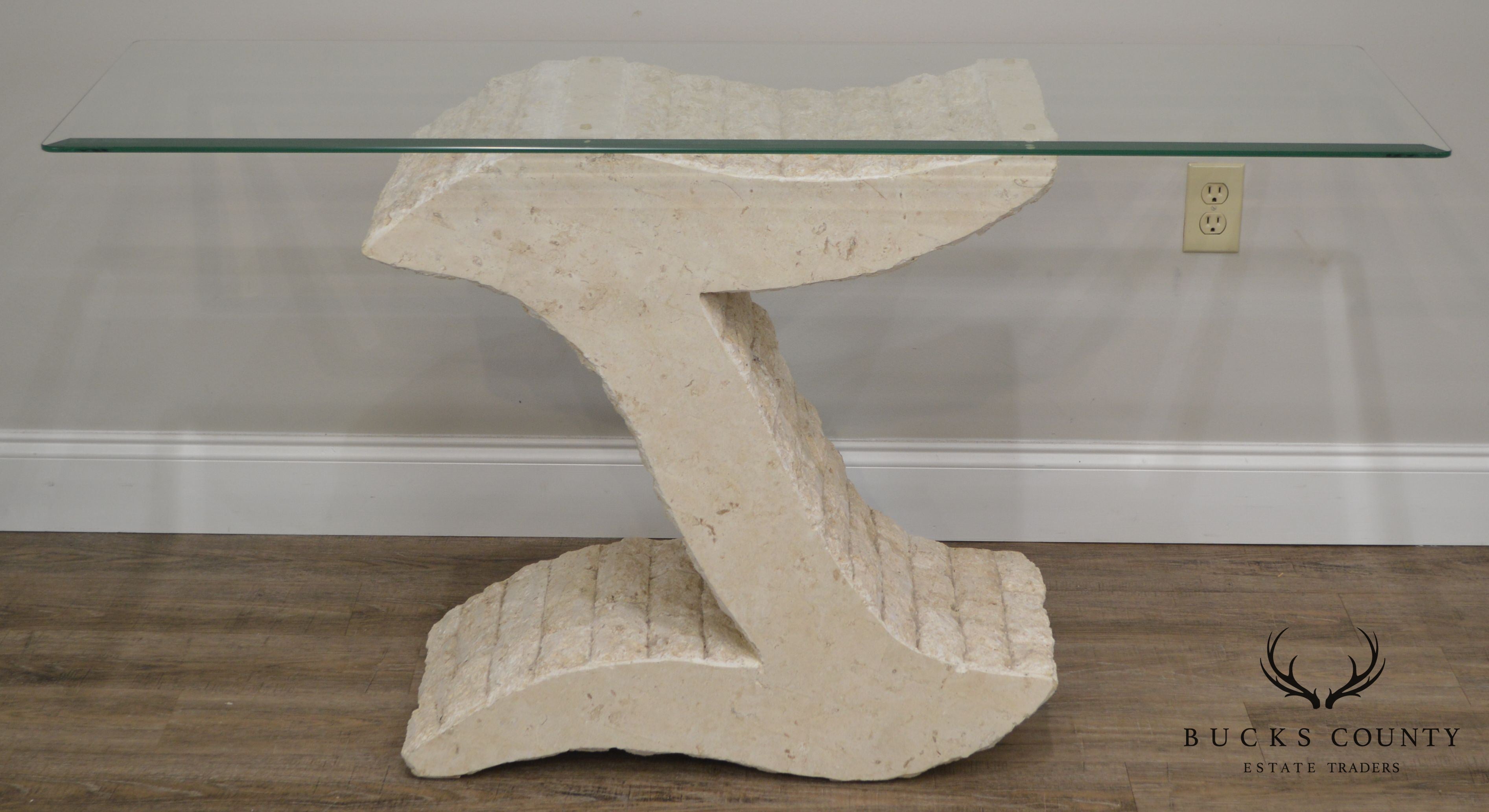 Postmodern Tessellated Marble Glass Top Sofa Table Console