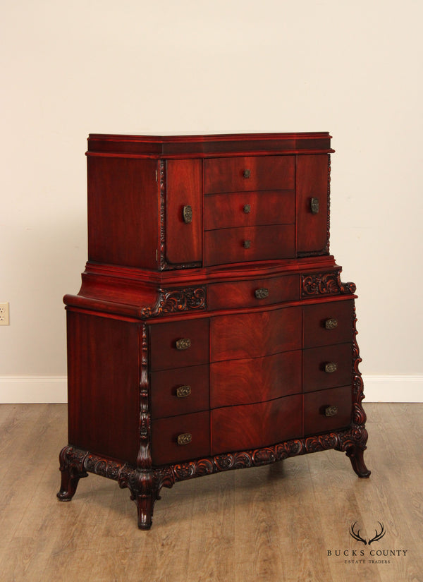 Williamsport Chinese Chippendale Style Carved Mahogany Chest on Chest