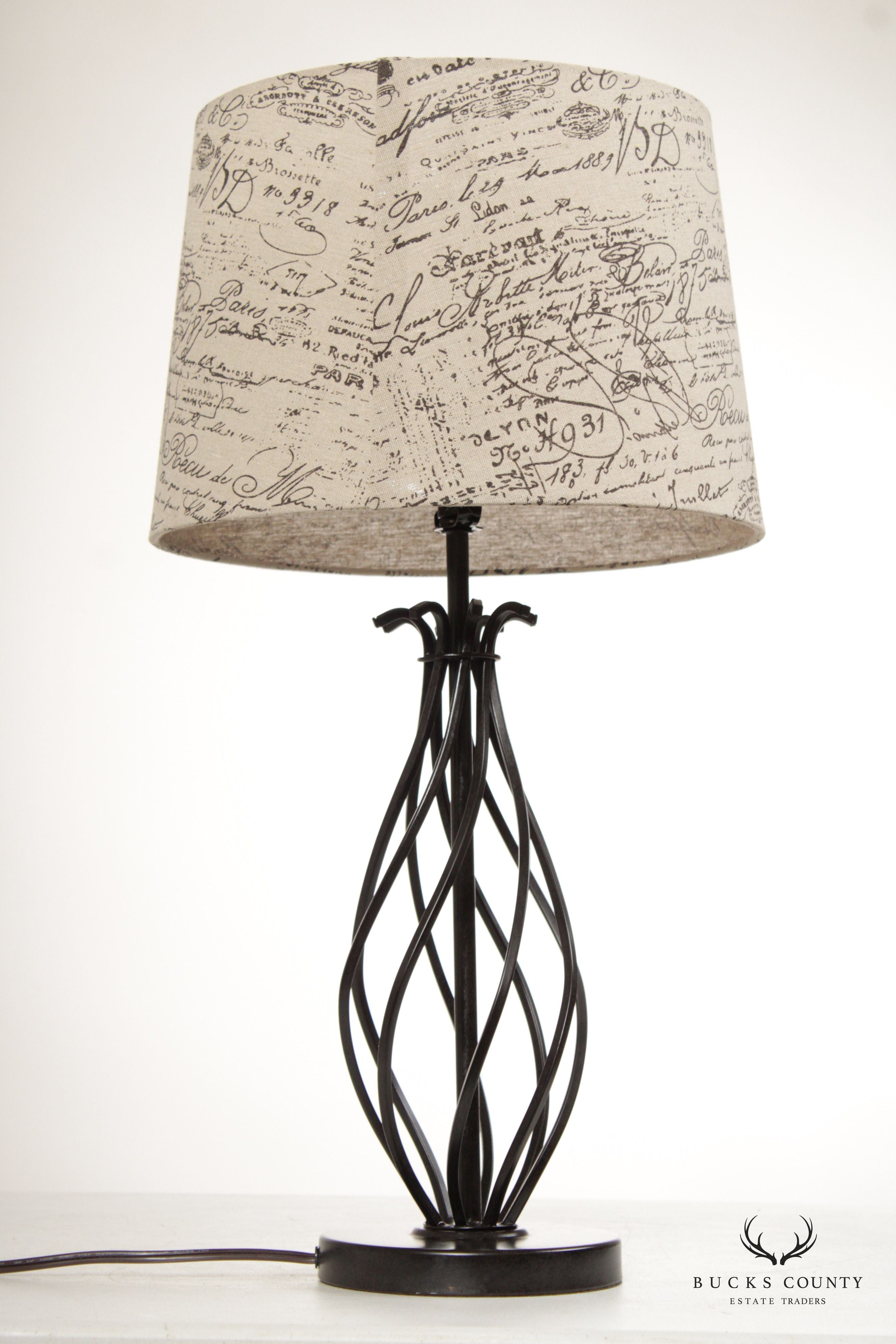 Contemporary Pair of Twisted Steel Table Lamps