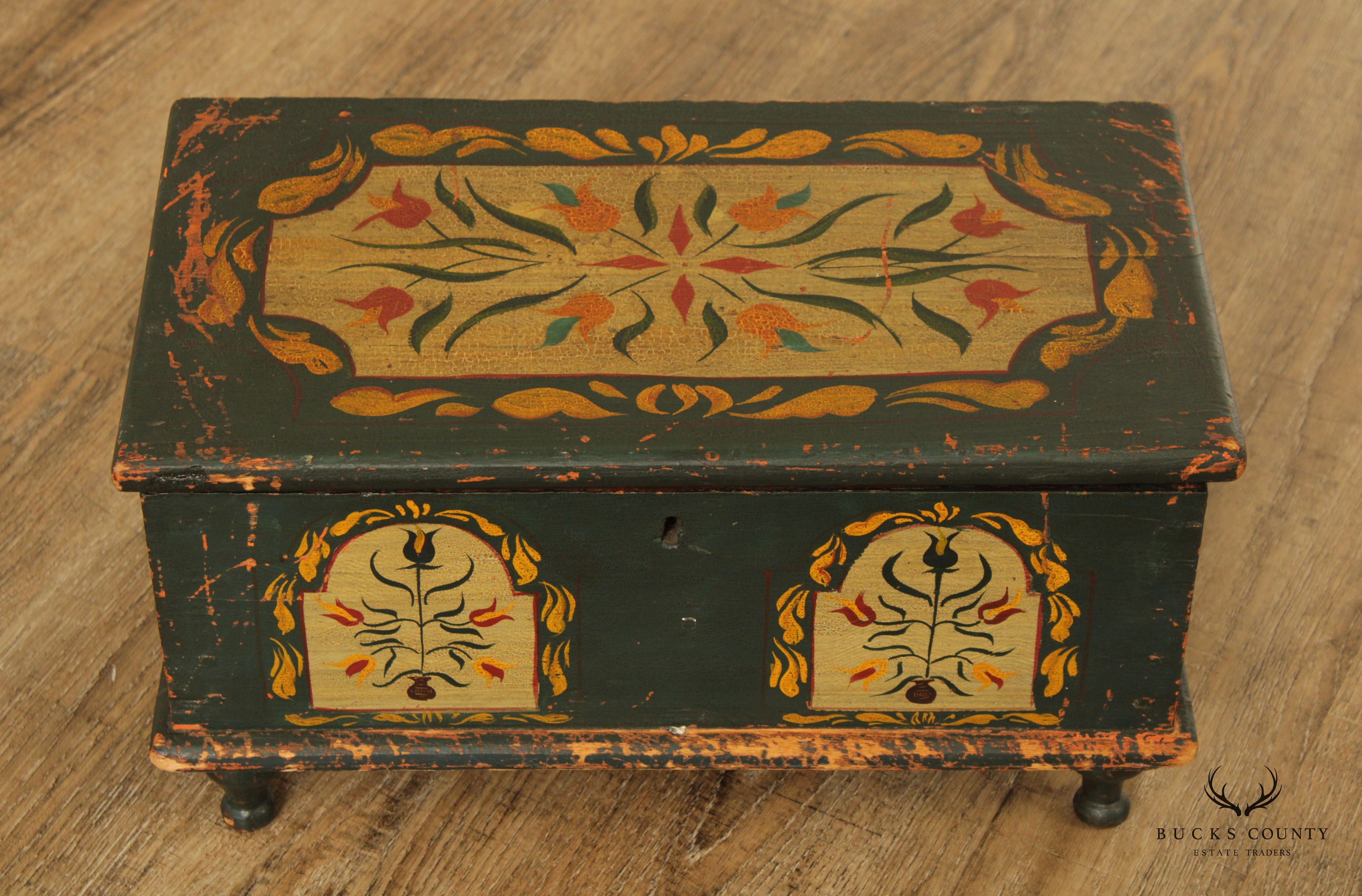 Antique Hand Painted Pennsylvania Dutch Minature Blanket Chest