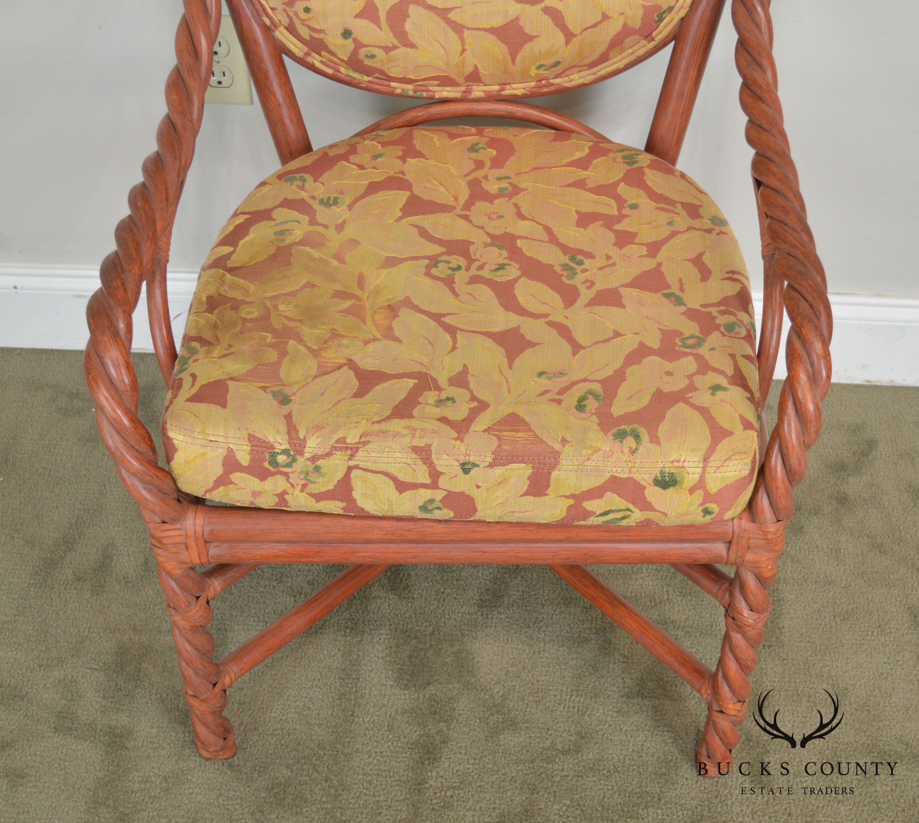 Mcguire of San Francisco Pair Painted Twist Rattan Armchairs