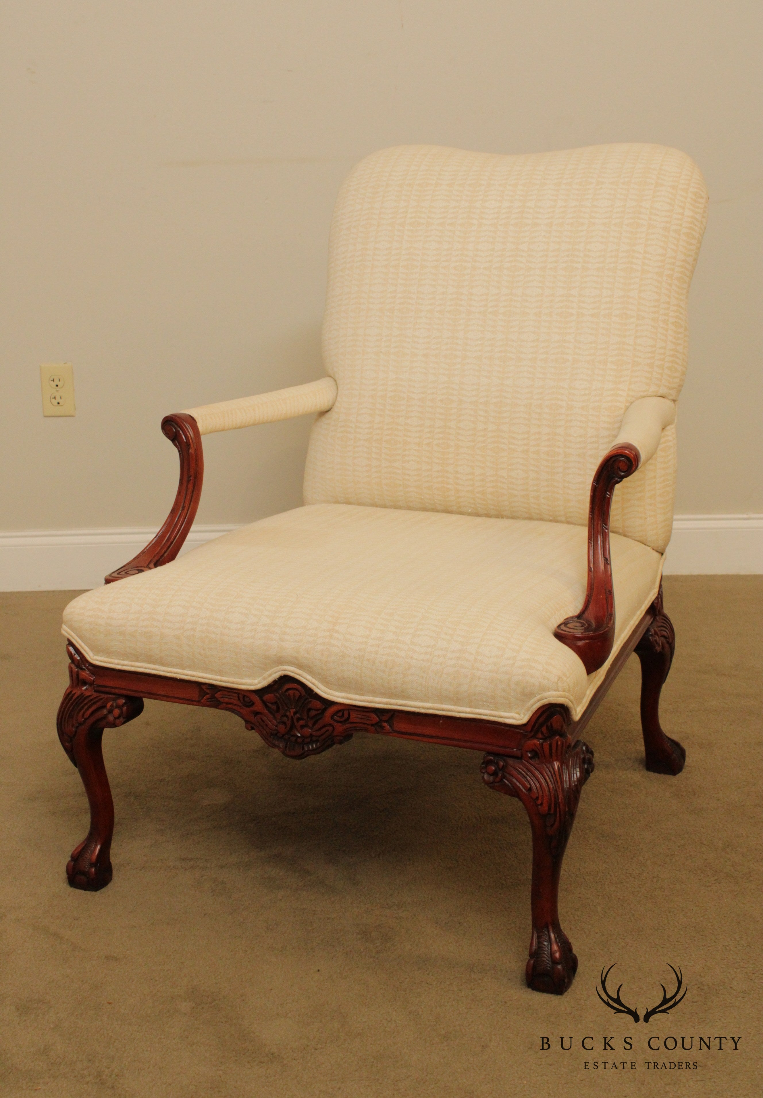 Georgian Style Quantity Pair Carved Ball & Claw Library Armchairs