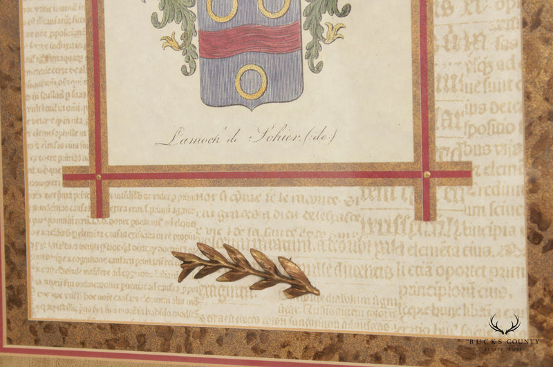Vintage 'Snellinck de Beteckum' and 'Lamock de Sohier' Coat of Arms Prints, Custom Framed