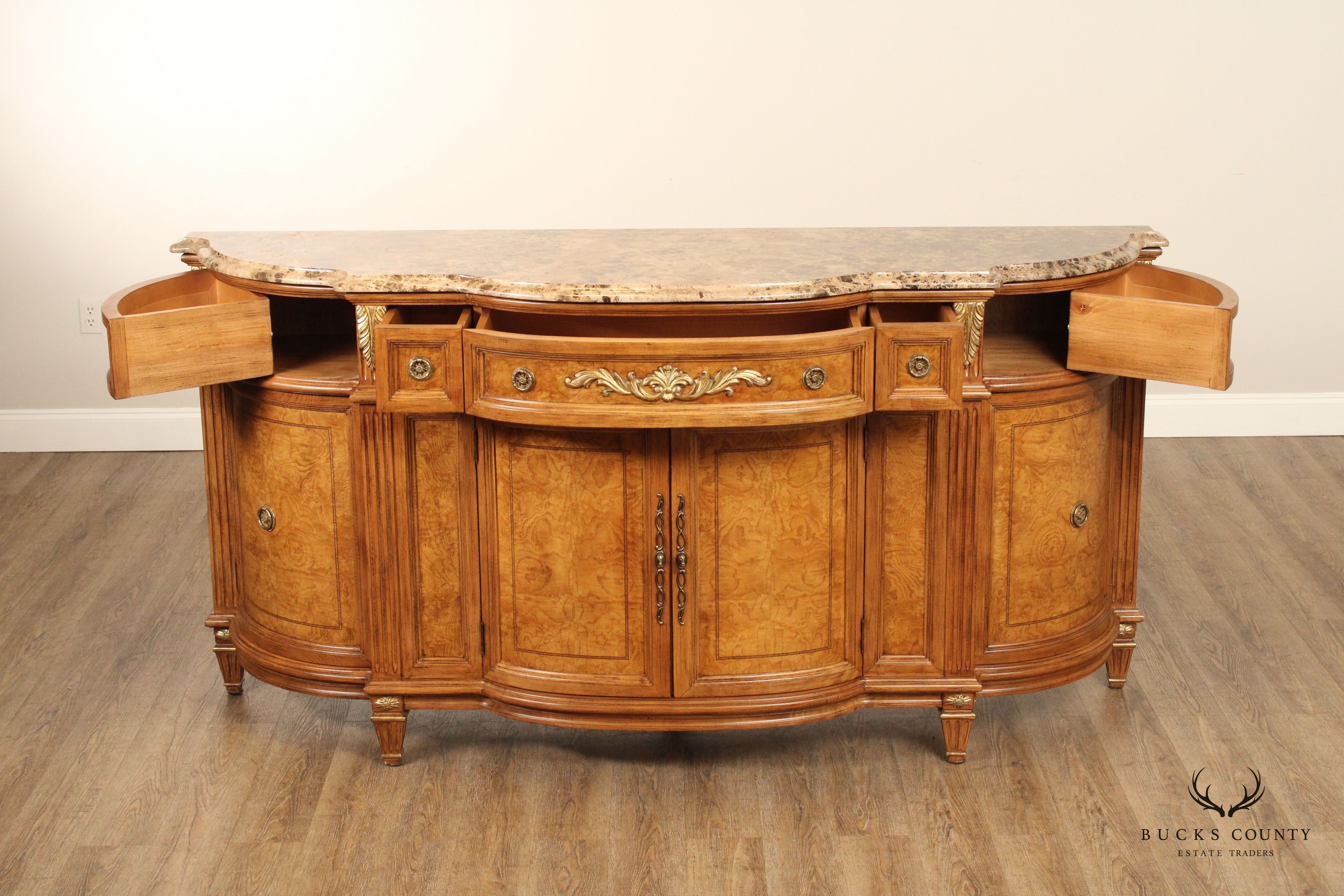 Jeffco French Louis XVI Style Marble Top Burlwood Sideboard