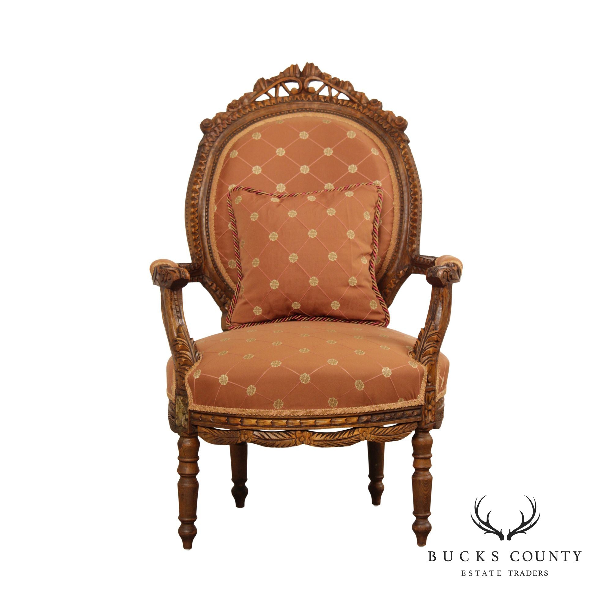 French Louis XVI Victorian Style Carved  Armchair