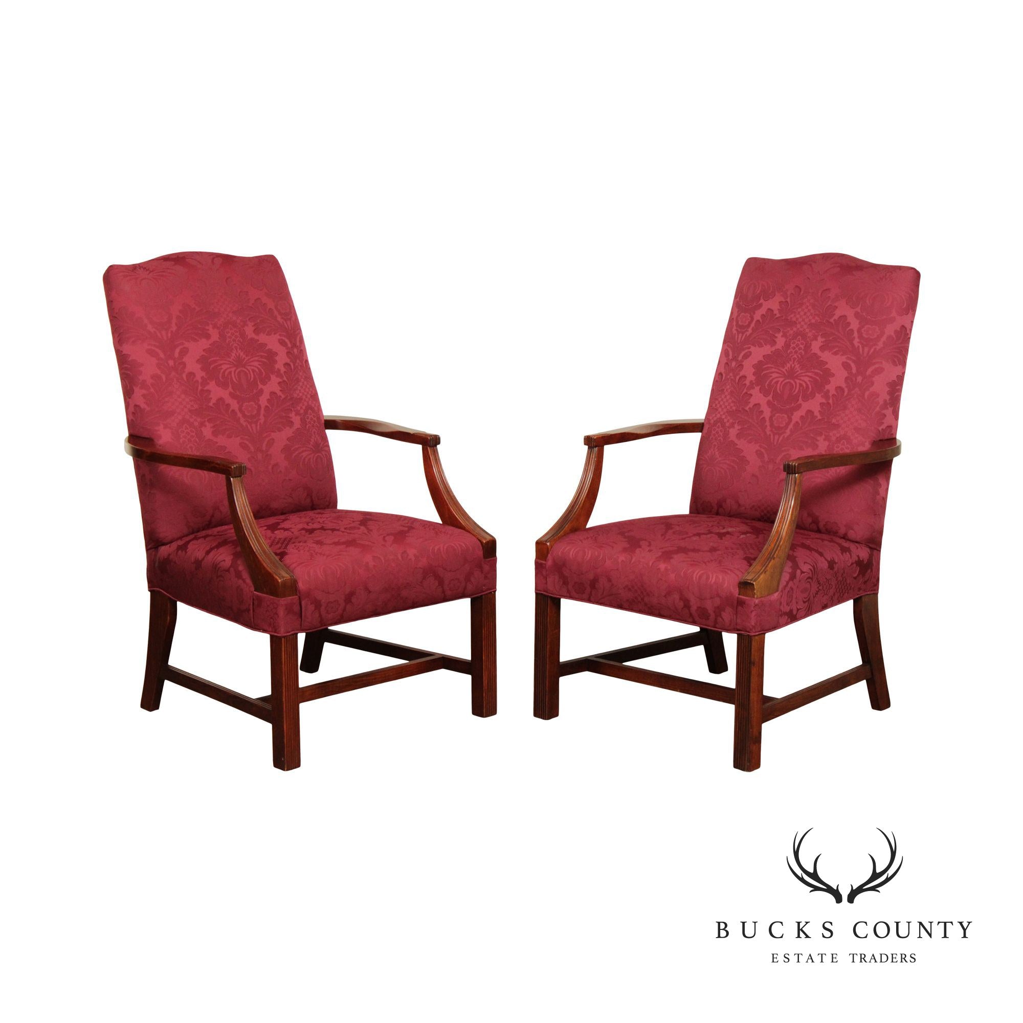 Fairfield Chippendale Style Pair Custom Upholstered Armchairs