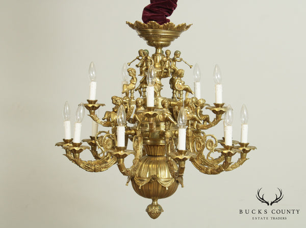 Vintage Rococo Style Heavy Brass  Figural Putti  Chandelier