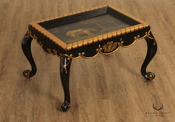 Italian Louis XV Style Ebonized and Partial Gilt Coffee Table