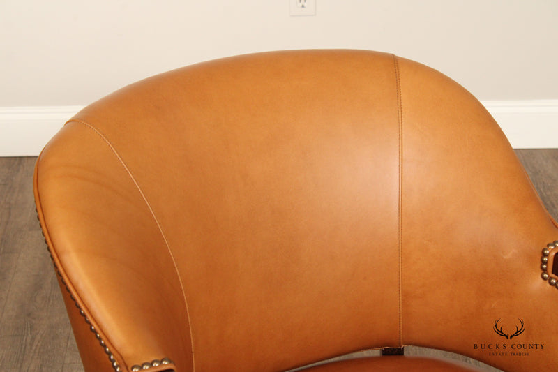 St. Timothy Leather Barrel Chair On Casters