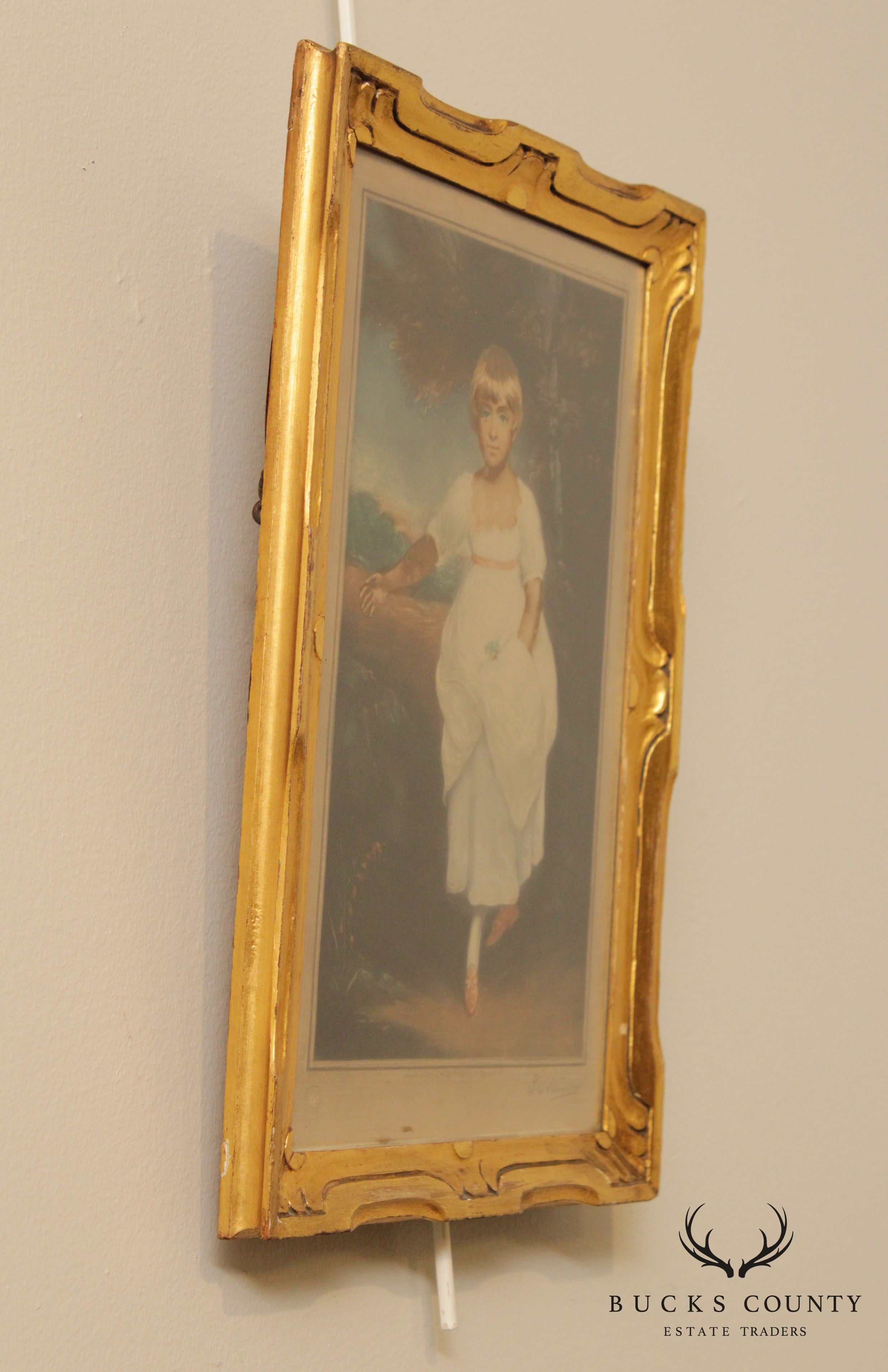 Antique Mezzotint Portrait of Young Girl