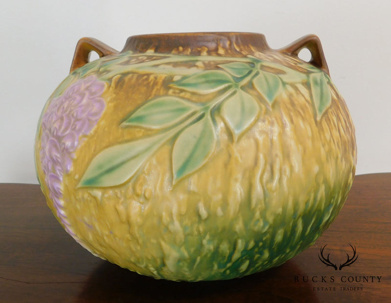Roseville "Wisteria" Double-Handled Bulbous Vase in Tan