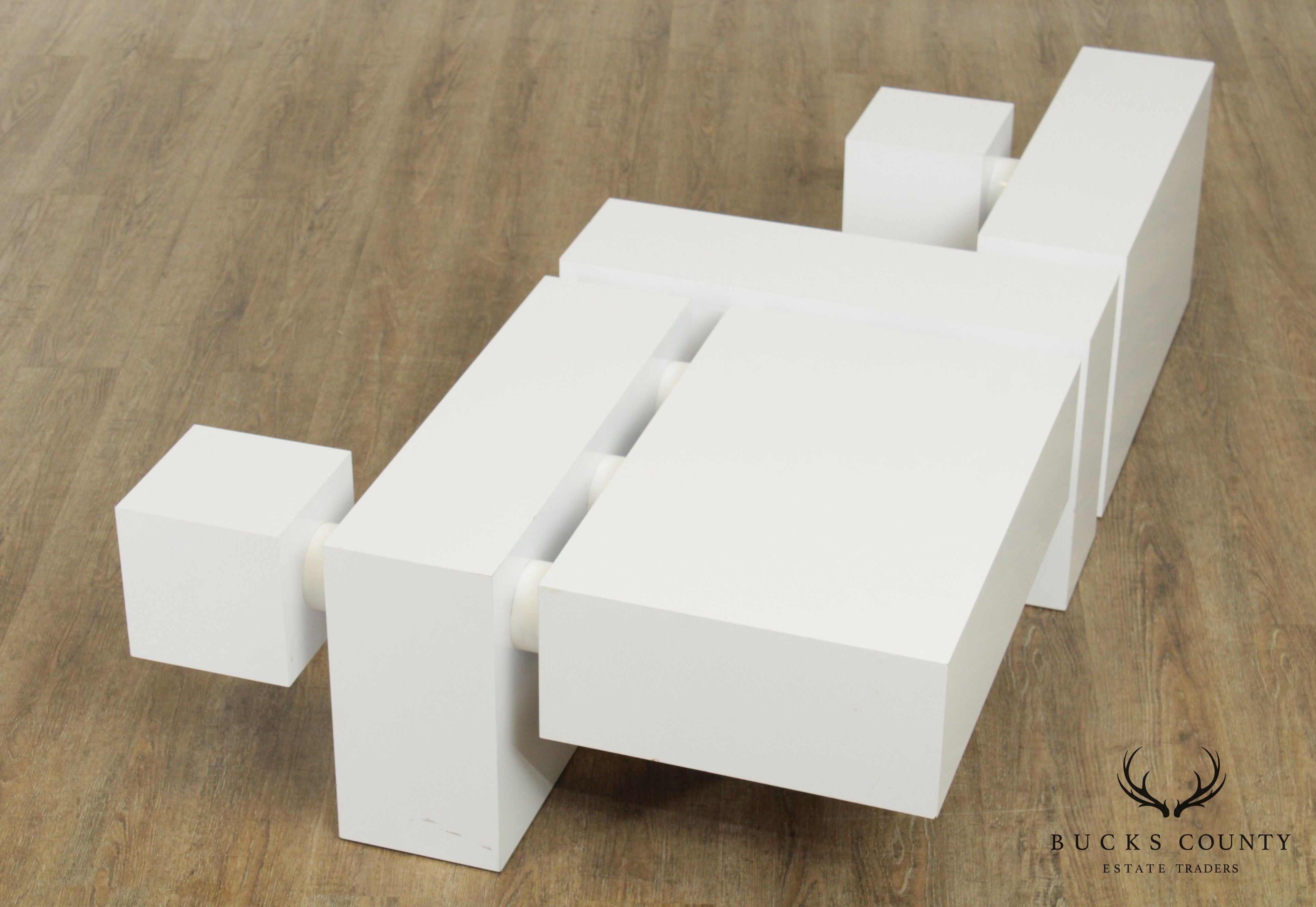 Modular Designs, 1970's Postmodern White Geometric Coffee Table