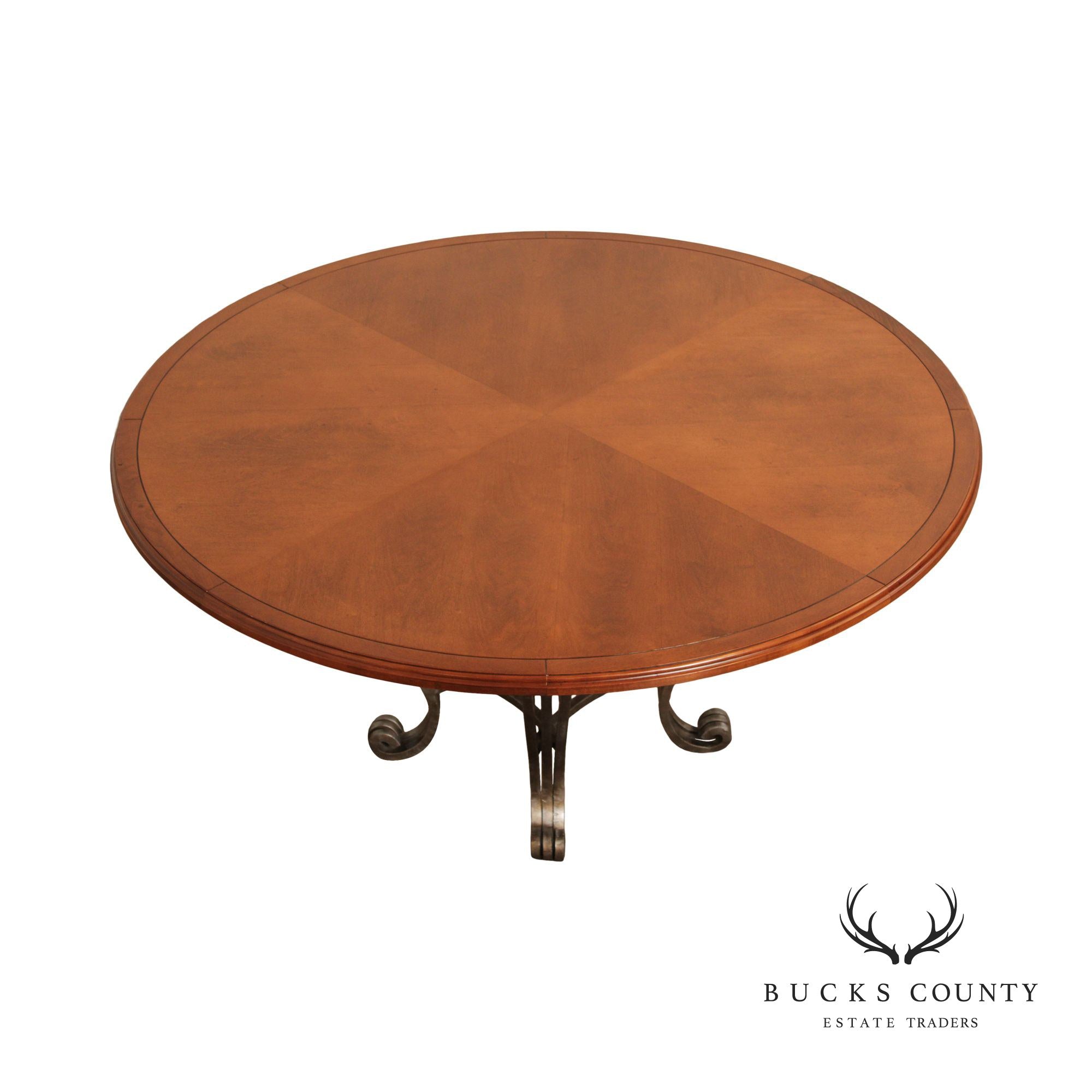 Italian Style Round Wood Top Iron Base Dining Table