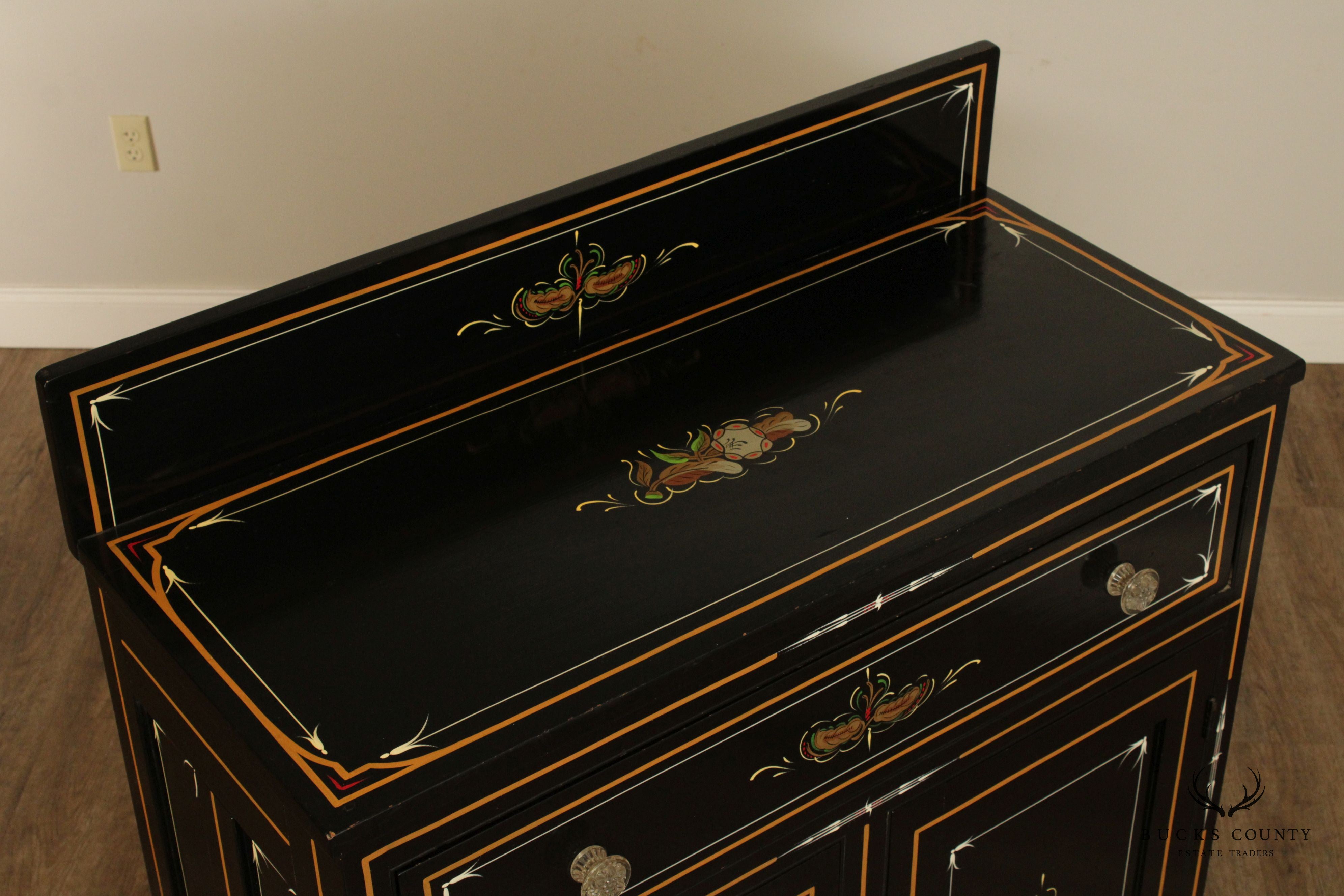 Antique Hand Painted Ebonized Jelly Cupboard