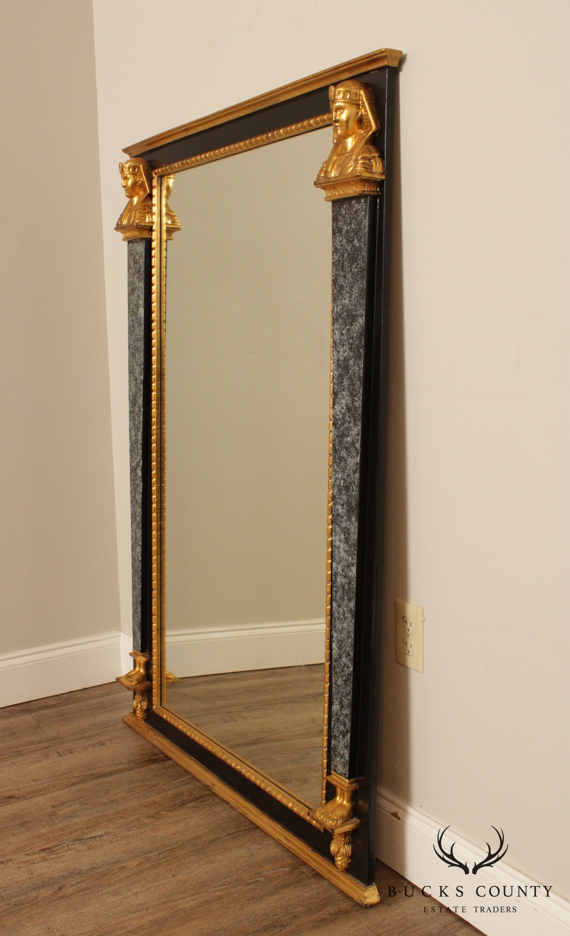 Neo-Classical Egyptian Revival Style Partial Gilt Wall Mirror