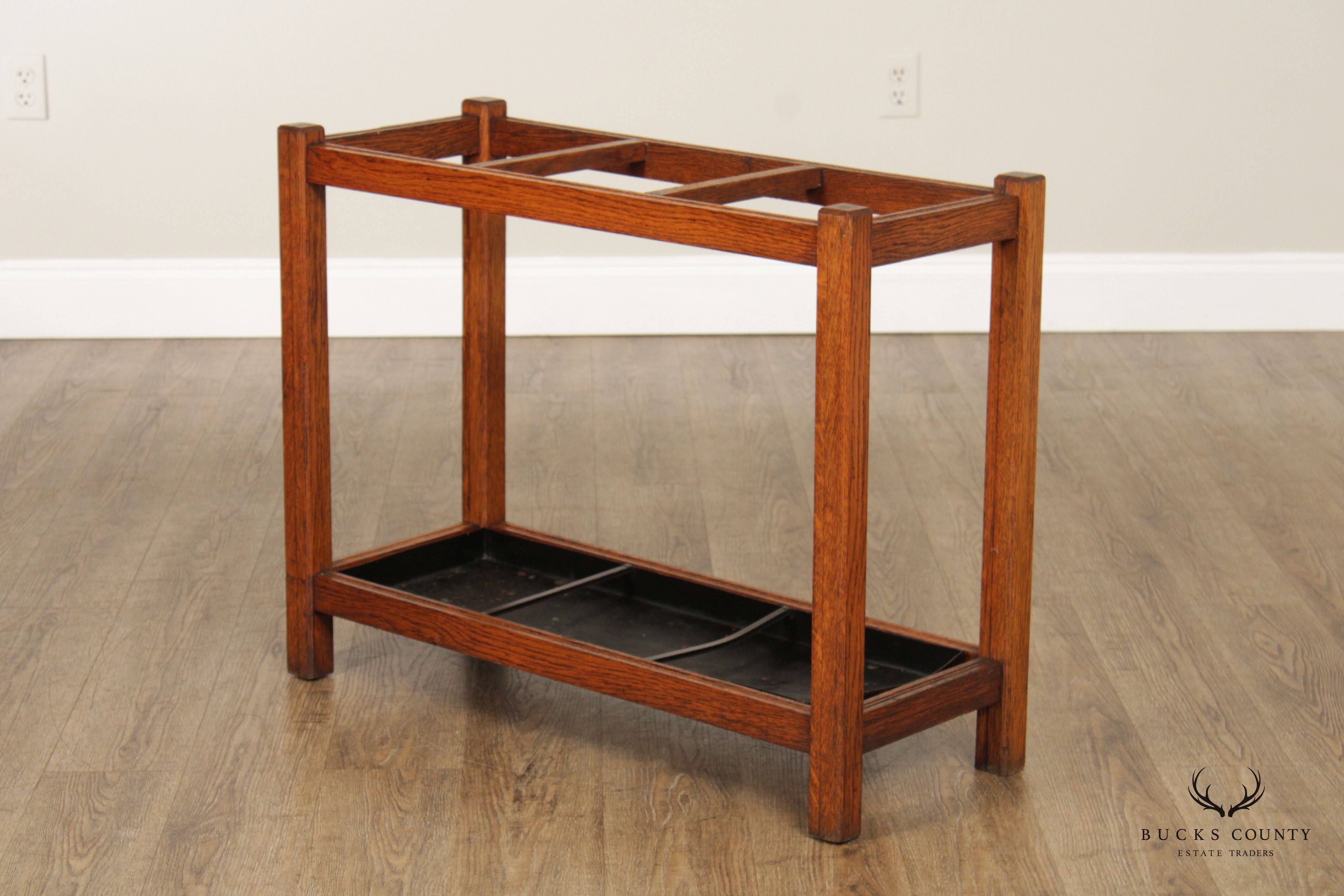 Antique Mission Oak Three Section Umbrella Stand