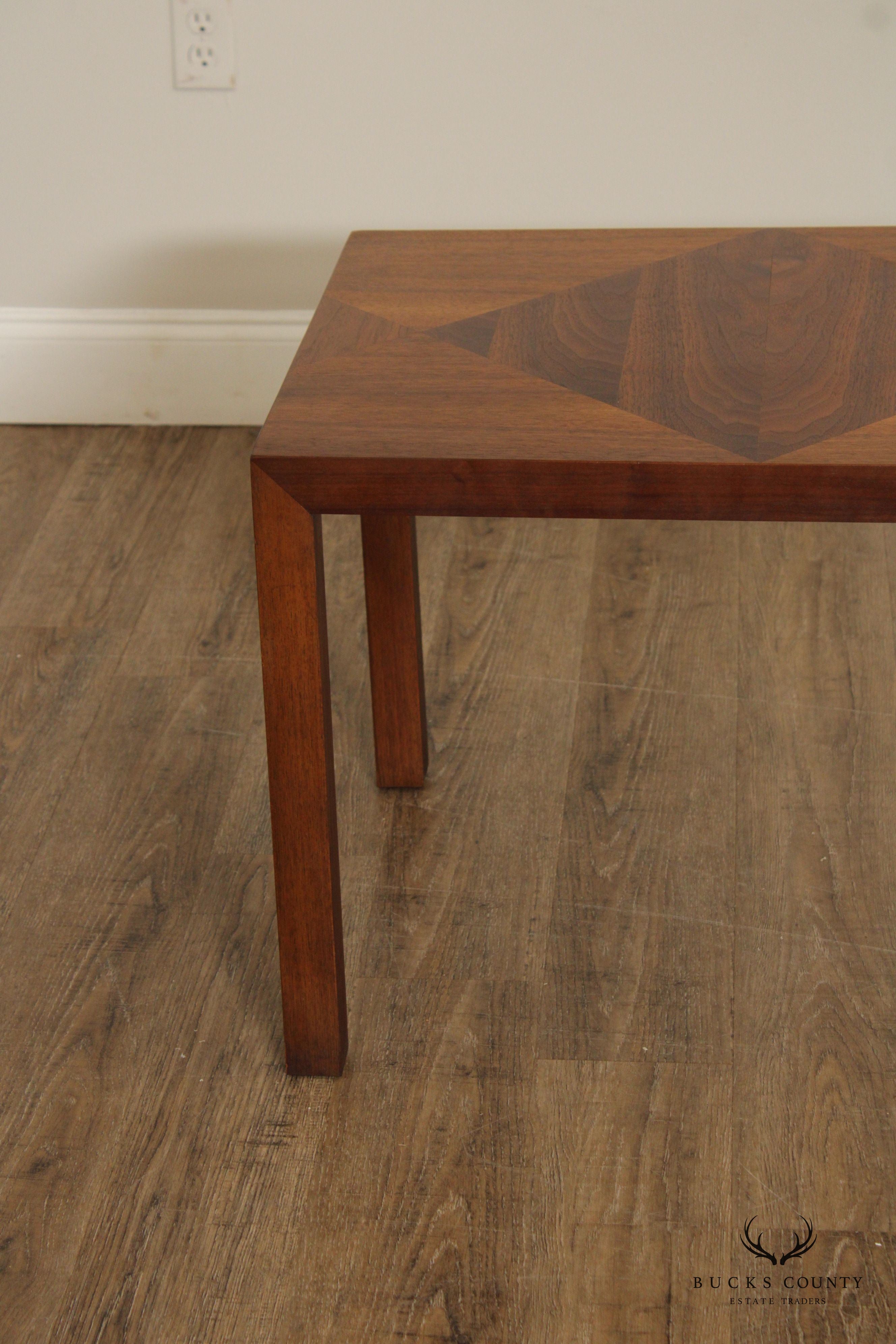 LANE MID CENTURY MODERN INLAID PARSONS STYLE SQUARE WALNUT SIDE TABLE