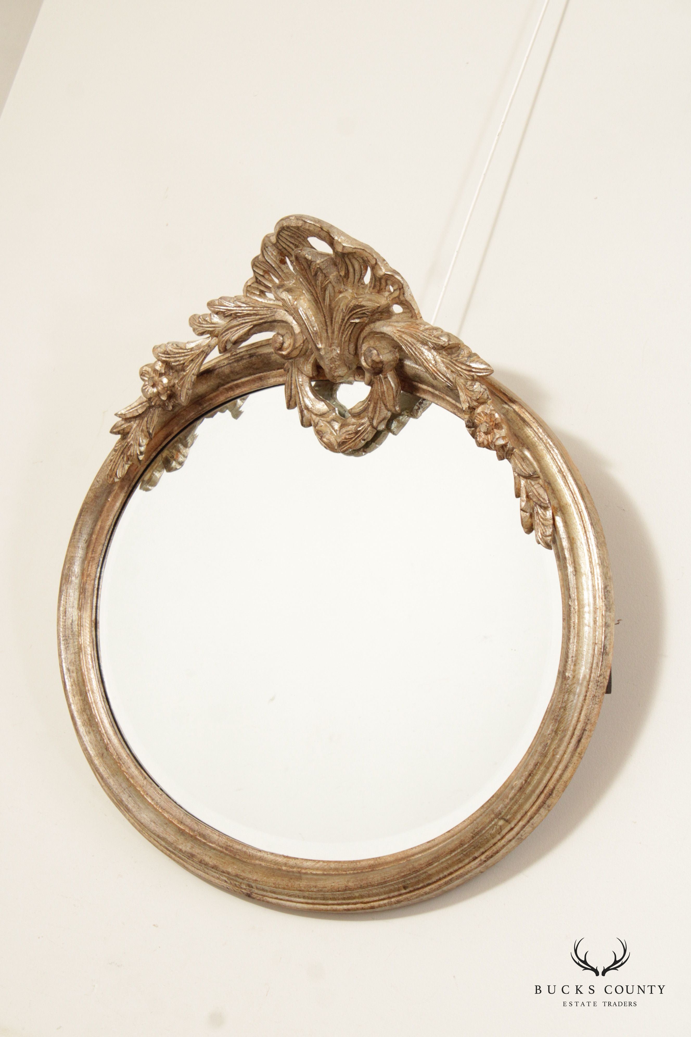 LaBarge Neoclassical Carved Gilt Silver Oval Mirror