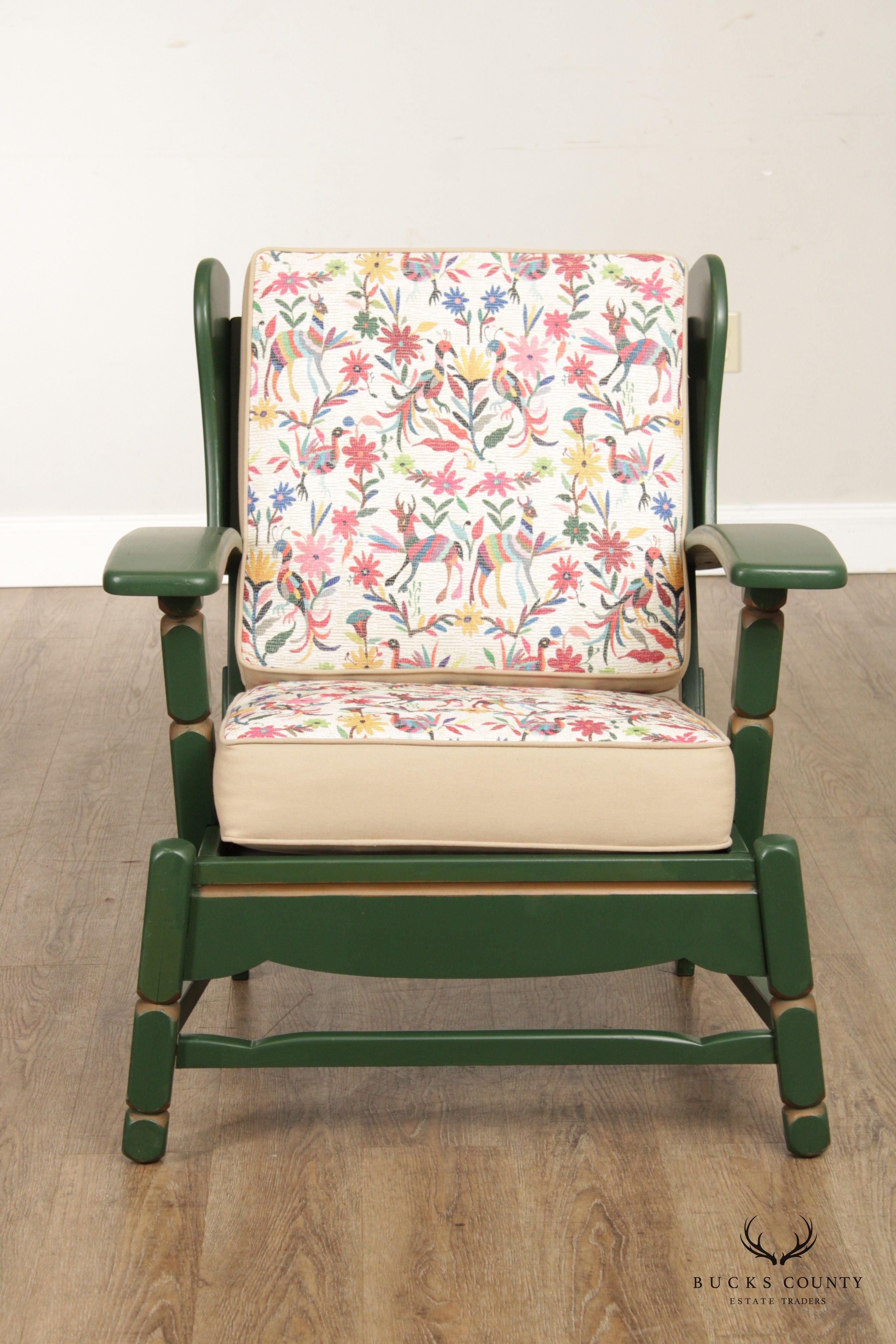 Mid Century Folk Art Green Painted Armchair