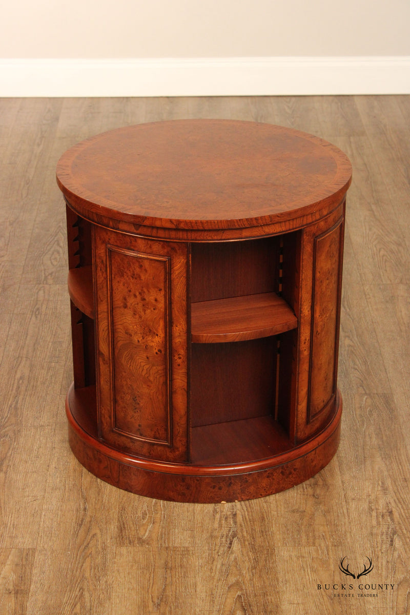 English Regency Style Burl Wood Round Revolving Bookcase