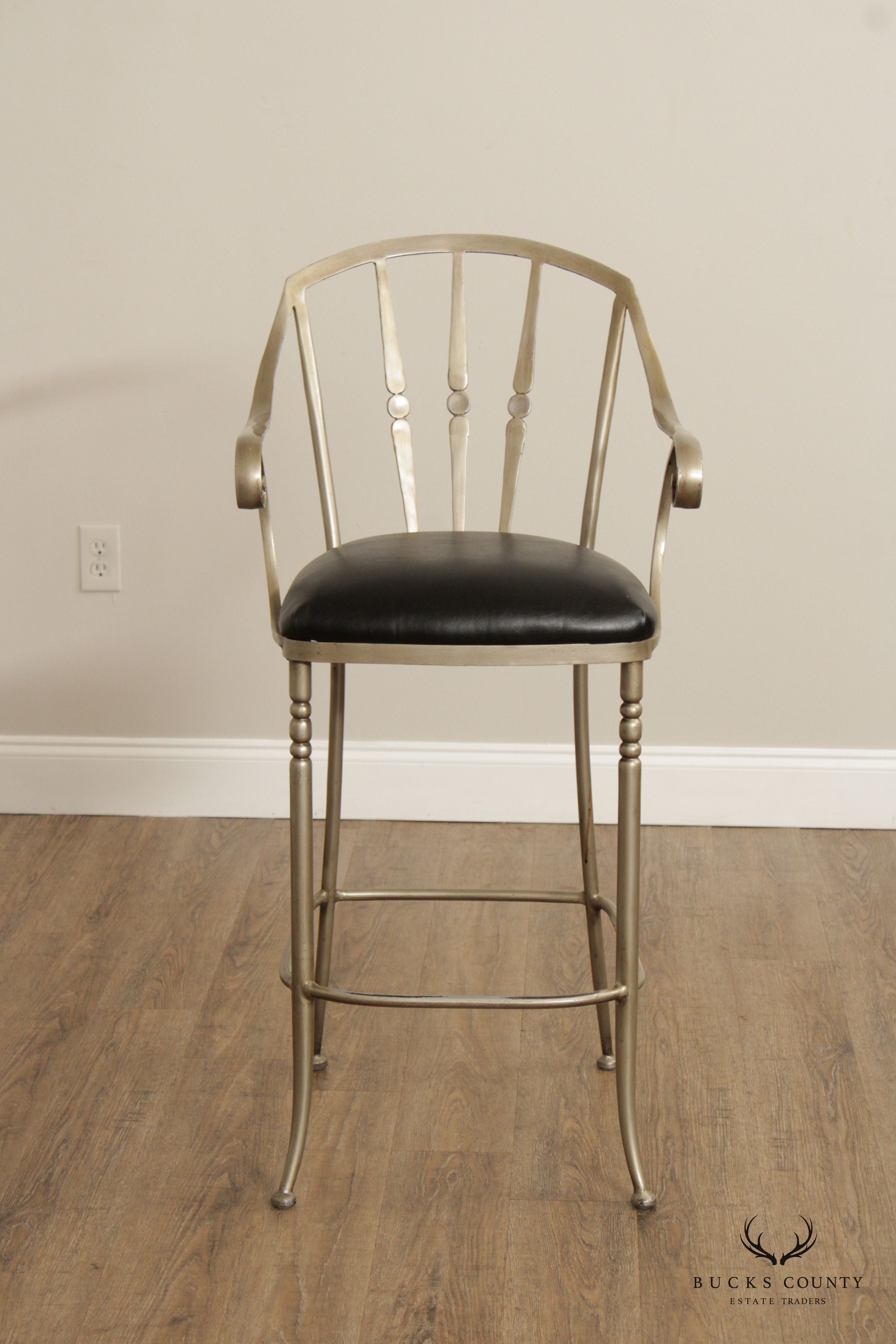 French Style Pair of Iron Frame Bar Stools