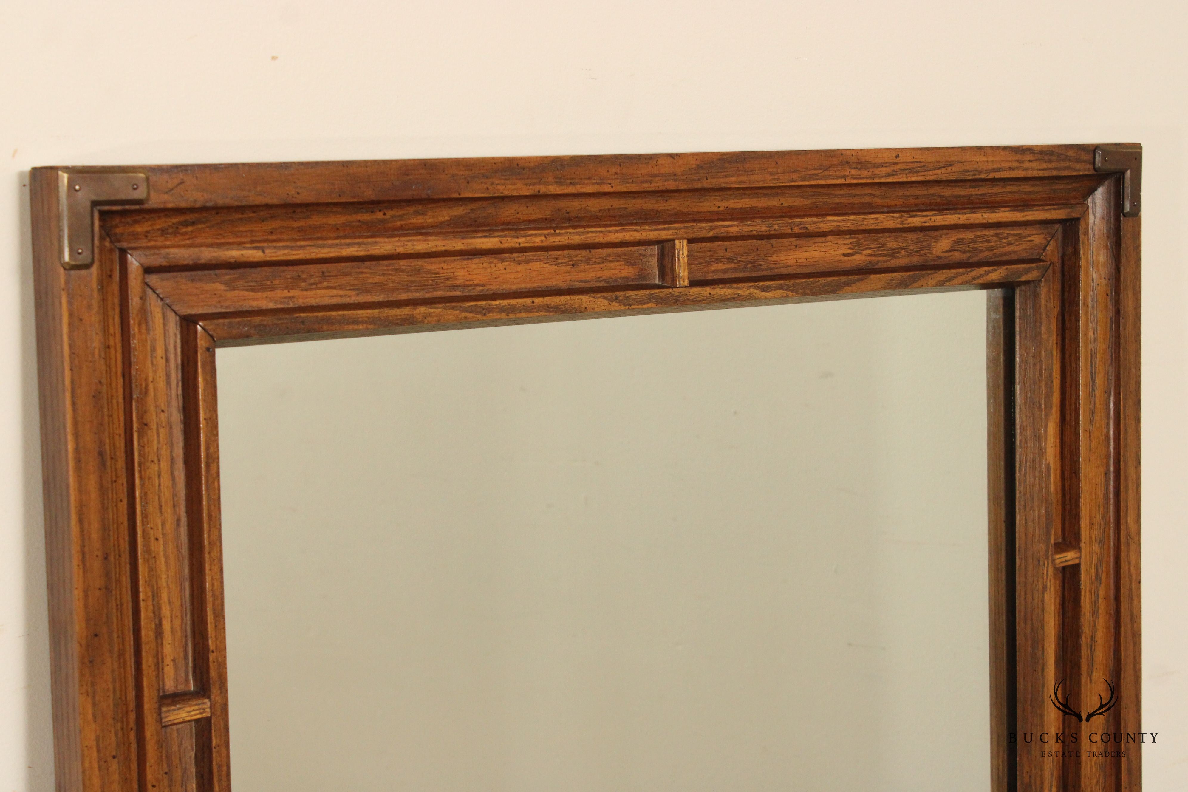 Campaign Style Vintage Oak Frame Wall Mirror