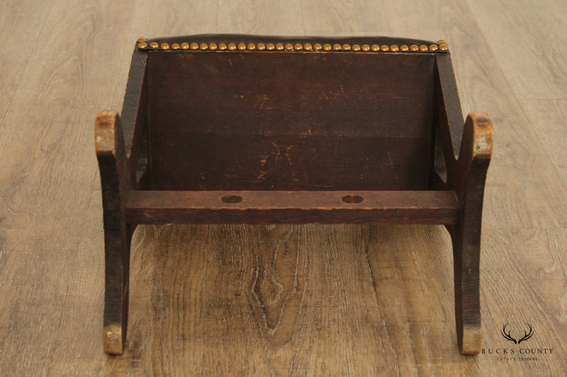 Arts & Crafts Mission Antique Oak Leather Footstool