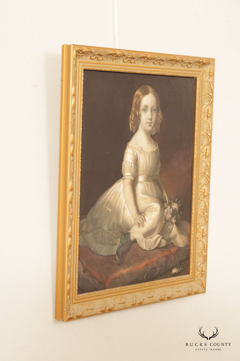 Victorian 'Rose de Maie' Young Girl Portrait Print, Custom Framed